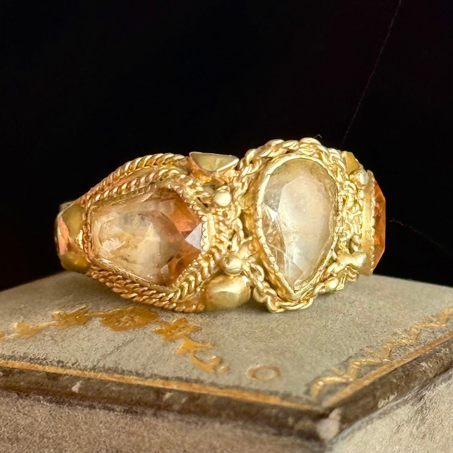 Late Georgian Cannetille Topaz Trilogy Ring; Circa 1820