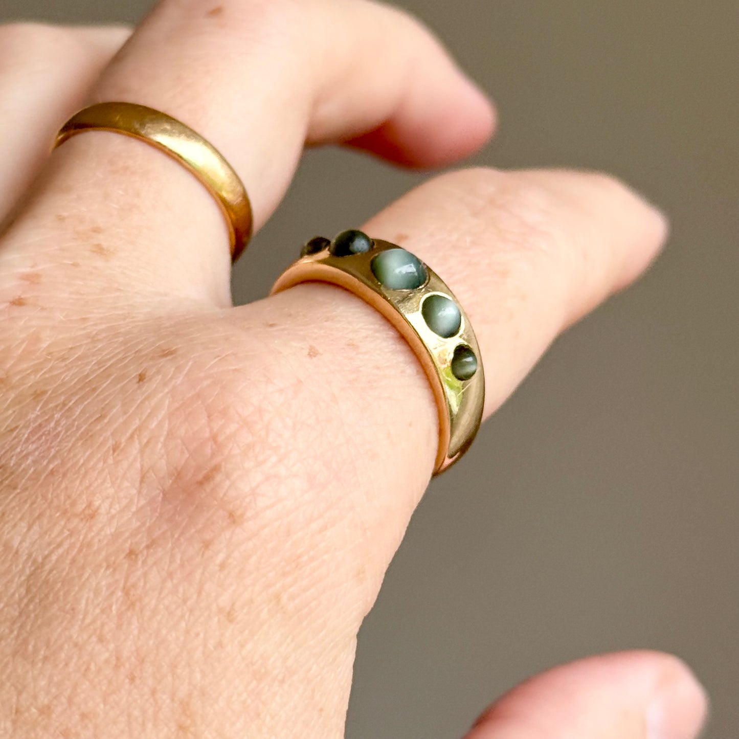 Victorian Chrysoberyl Gypsy Ring in 18 Carat Gold; Circa 1880
