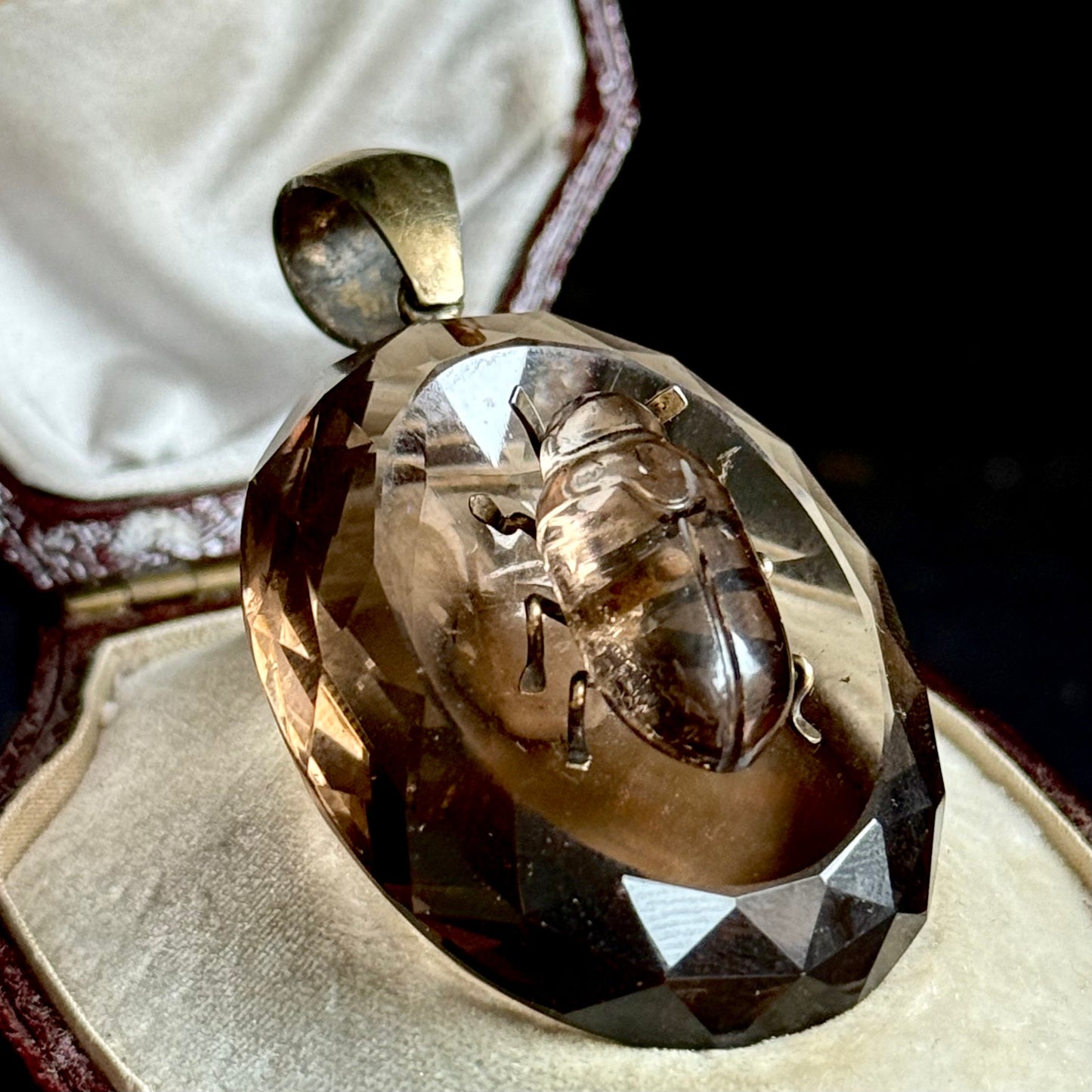 Victorian Smoky Quartz & Silver Gilt Beetle Pendant; Circa 19th Century
