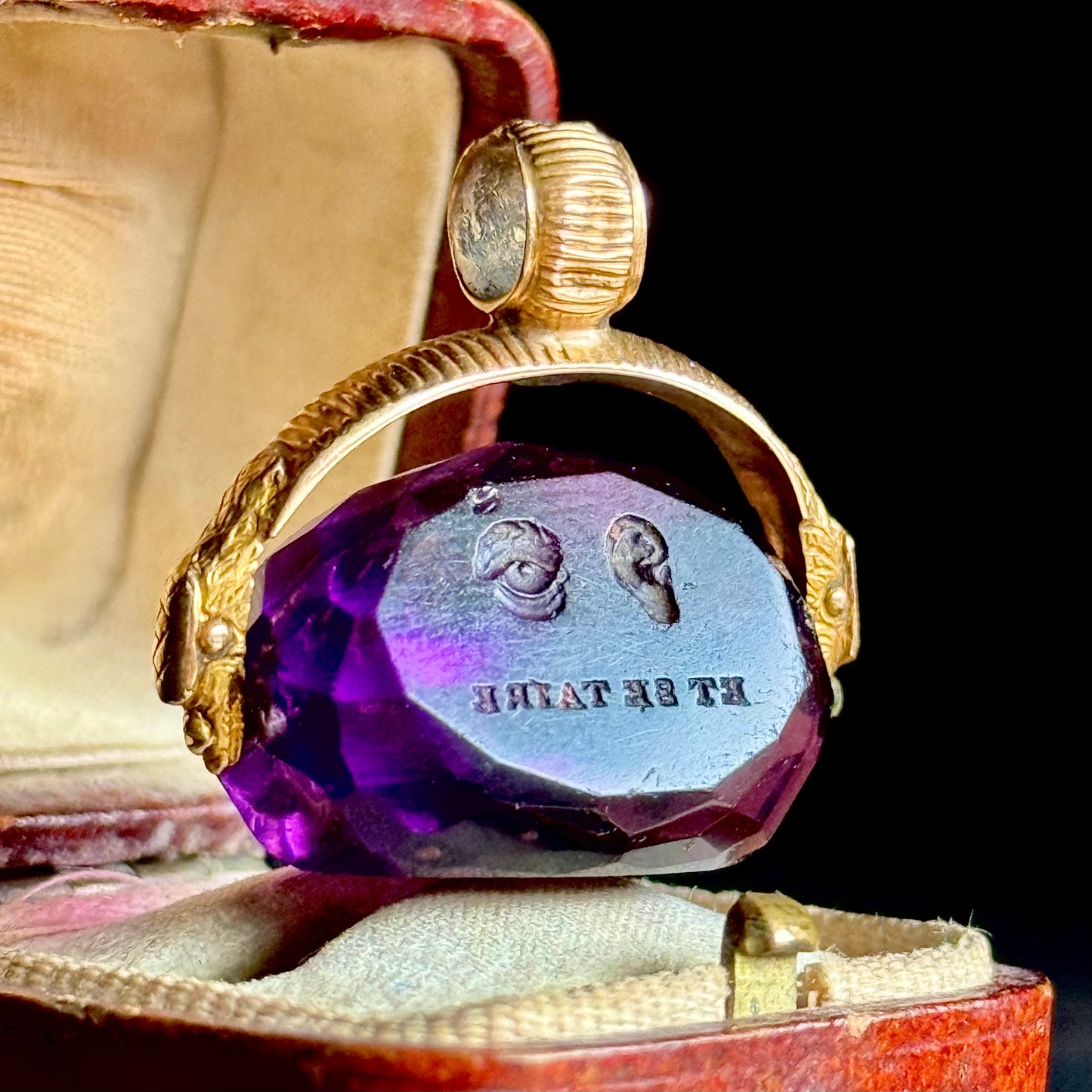 Victorian French Triple Sided Snake Fob Seal in 15 Carat Gold; Circa 1850