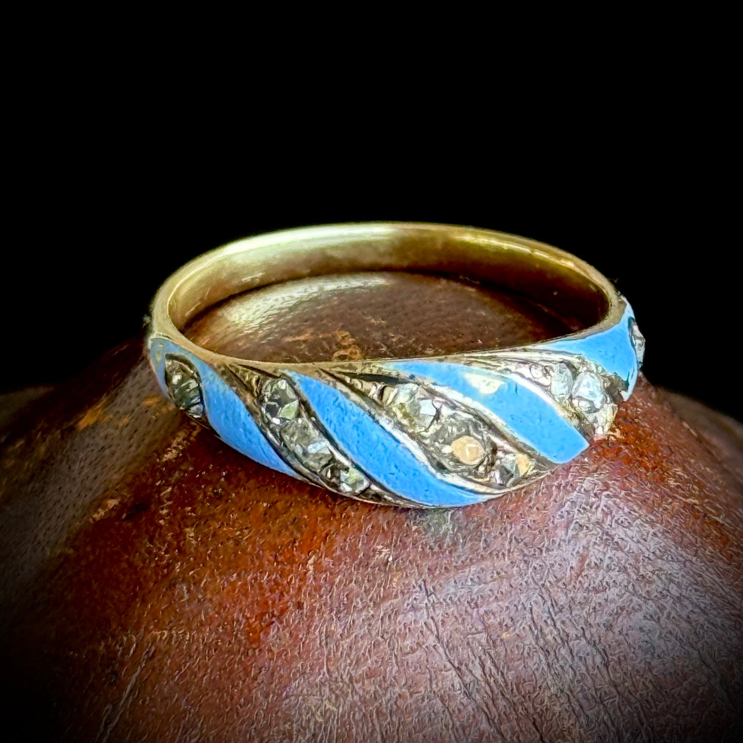 Antique Victorian Diamond & Blue Enamel Ring