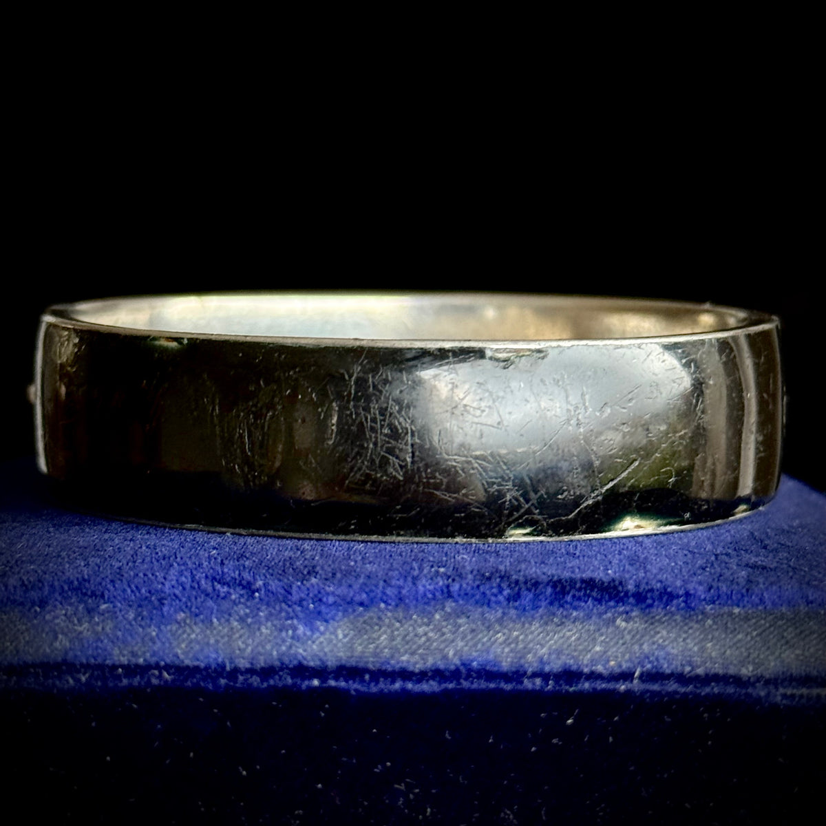 Antique Enamel Mourning Bangle in Silver; Circa 1866