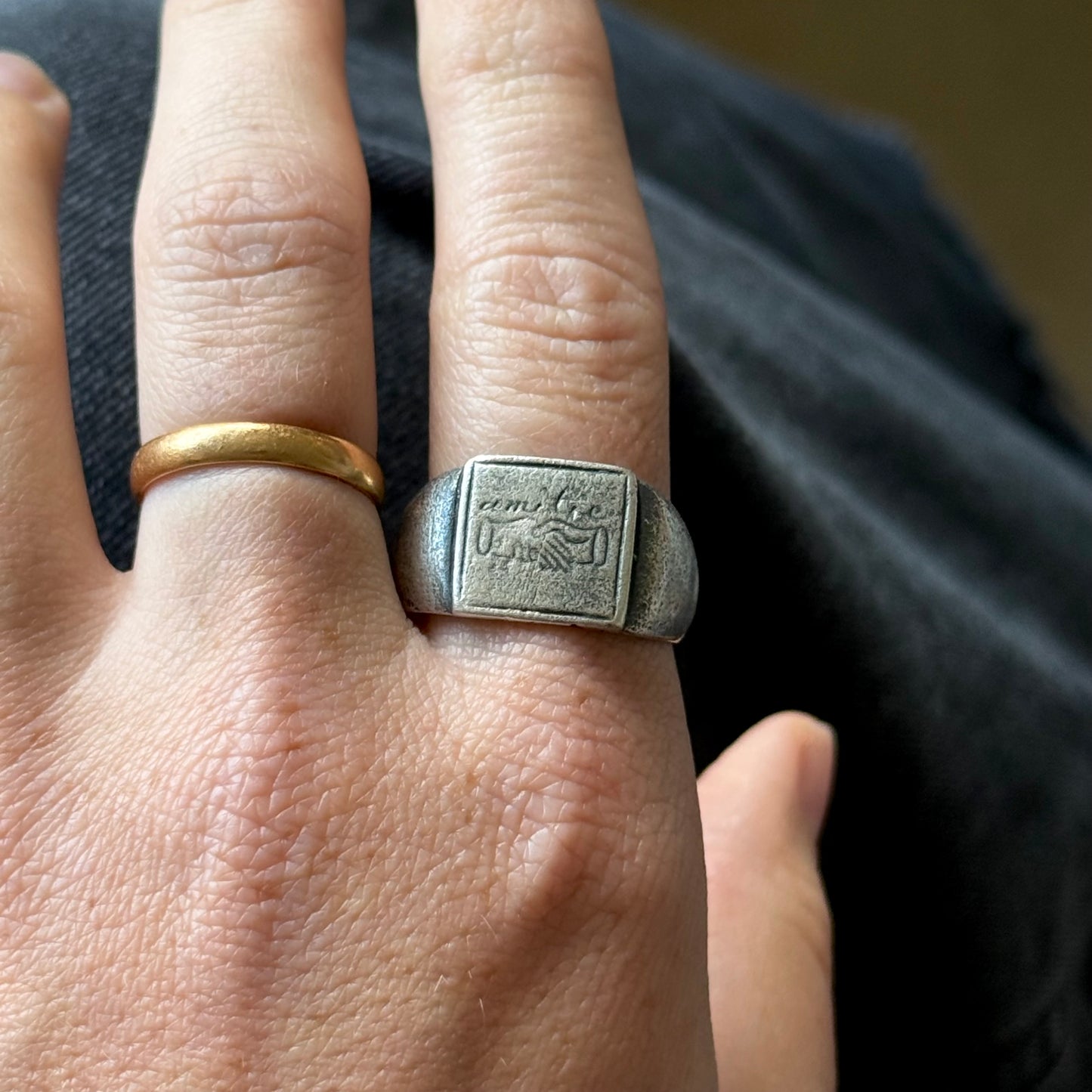 Antique Silver 'Amitie' European Friendship Ring