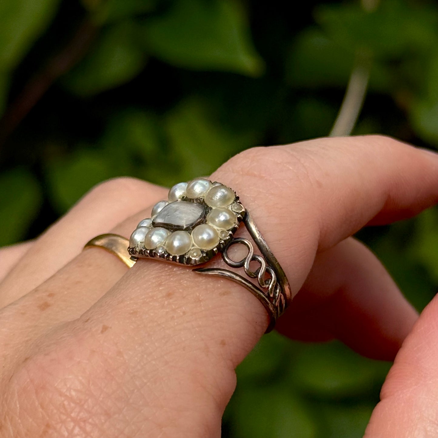 Georgian Pearl Mourning Ring in 9 Carat Gold; Circa 1812