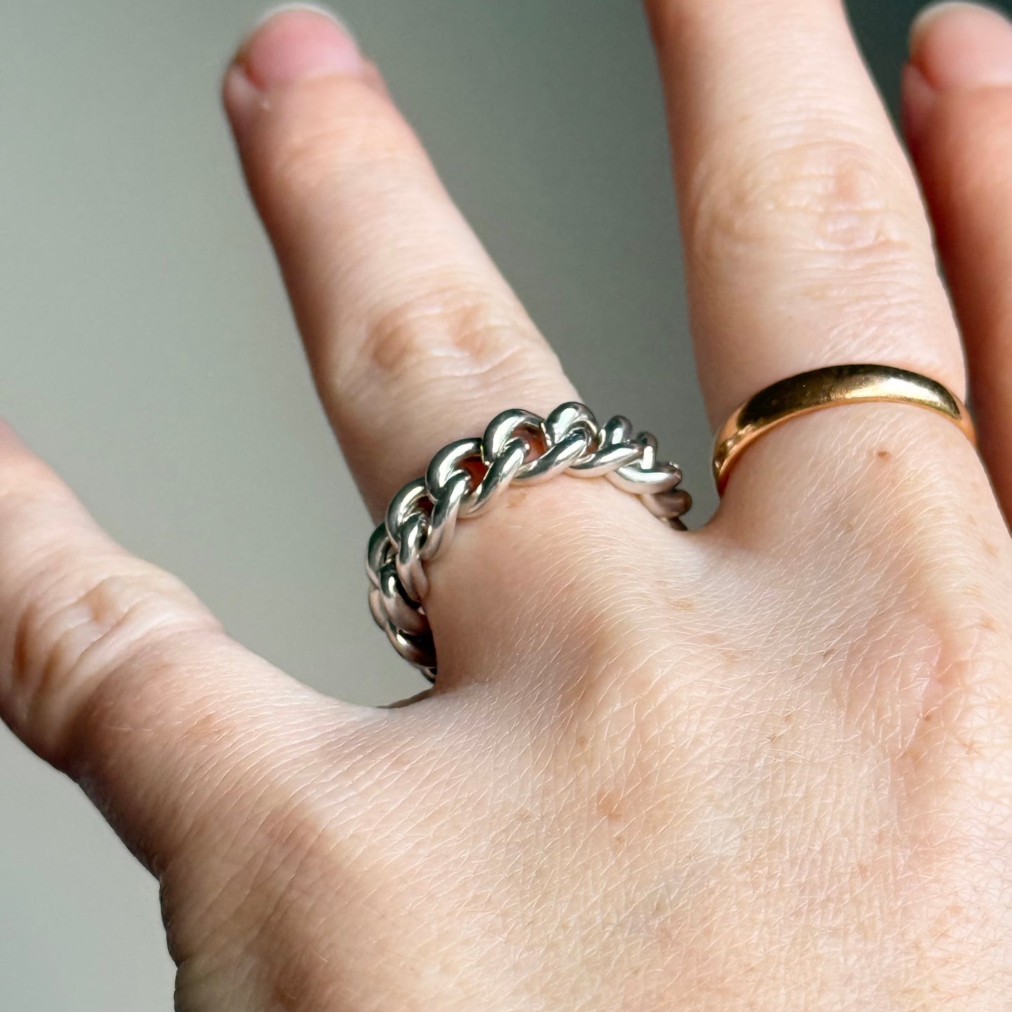 Antique Curb Chain Ring in Sterling Silver -2