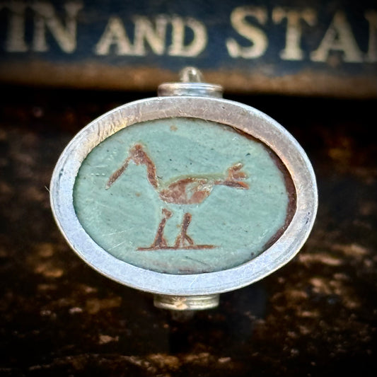 Egyptian Revival Faience Ring in Silver