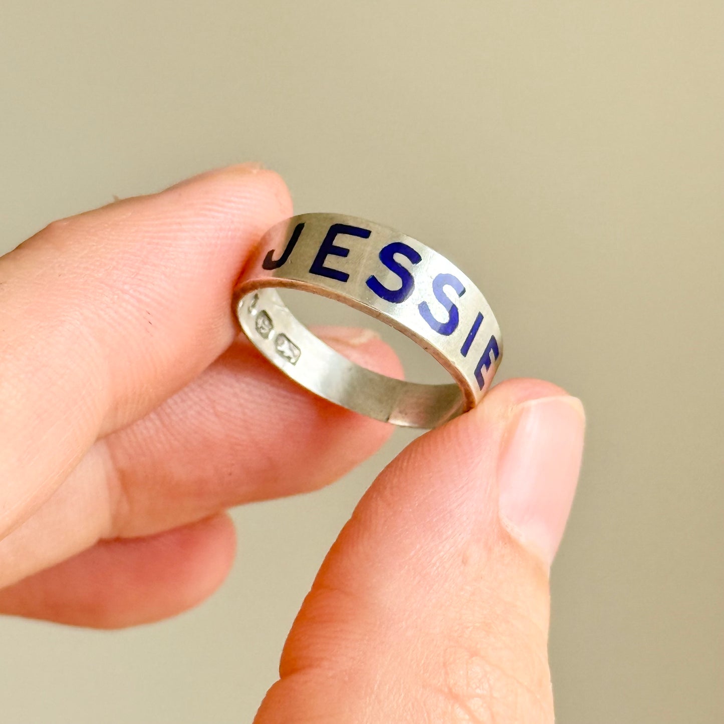 Victorian 'Jessie' Enamel Ring In Silver; Circa 1879