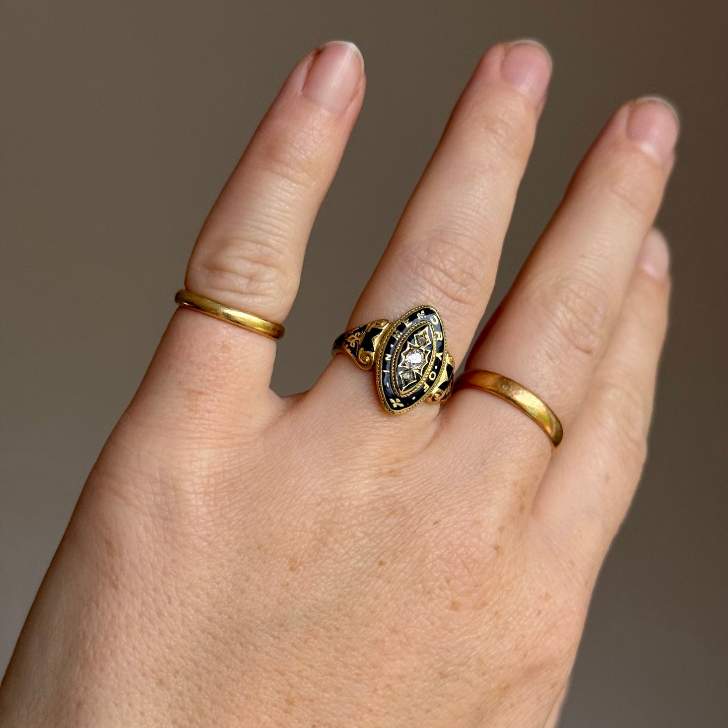 Georgian Diamond and enamel Mourning Ring in 18 Carat Gold