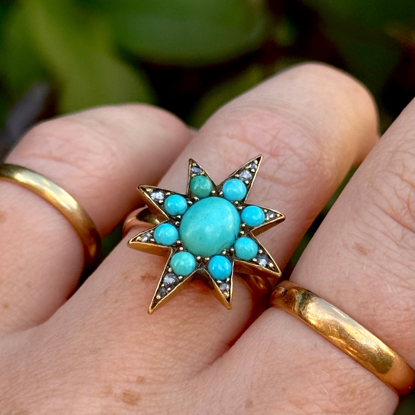 Antique Turquoise & Diamond Star ring