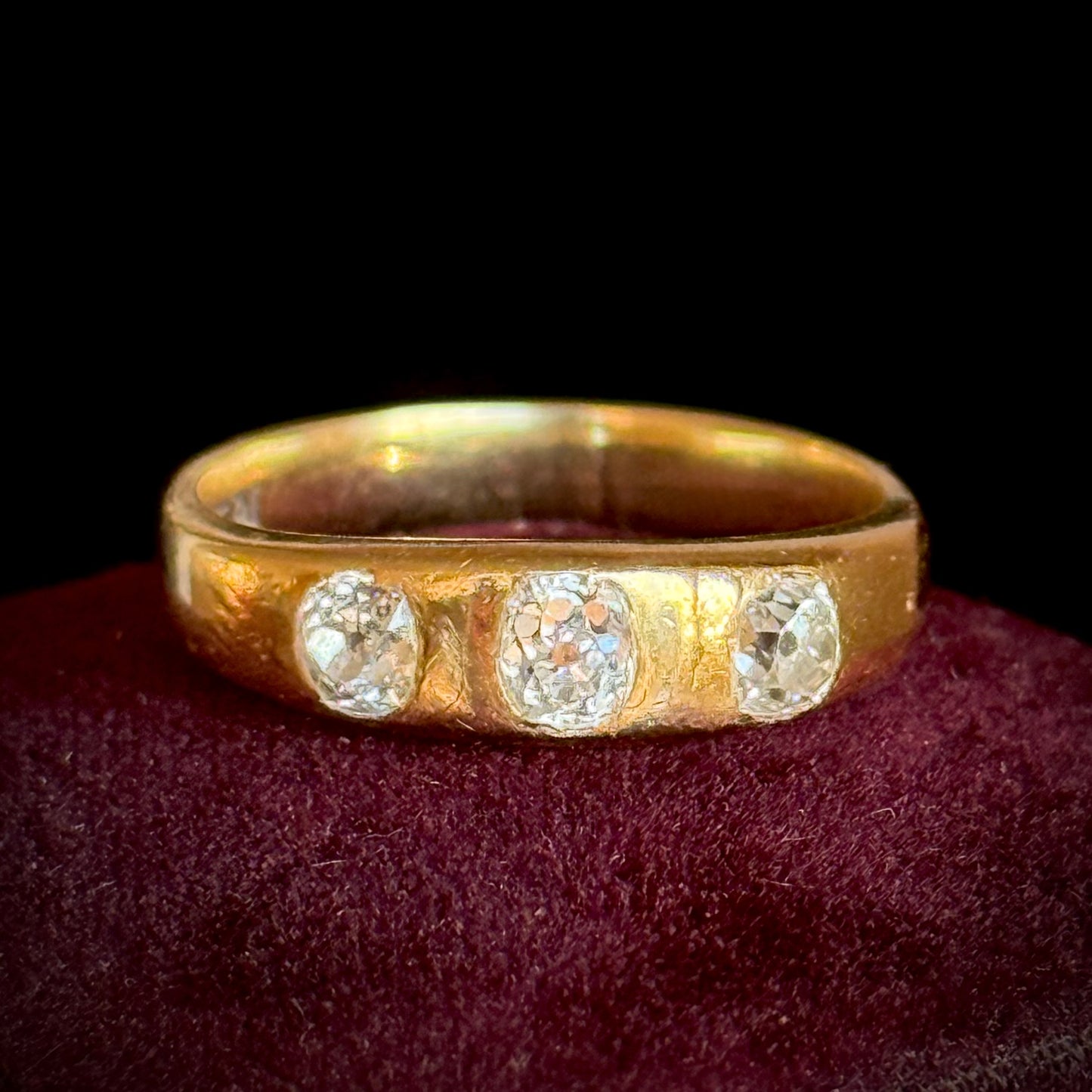 Antique Old Cut Diamond Trilogy Ring; Circa 1890