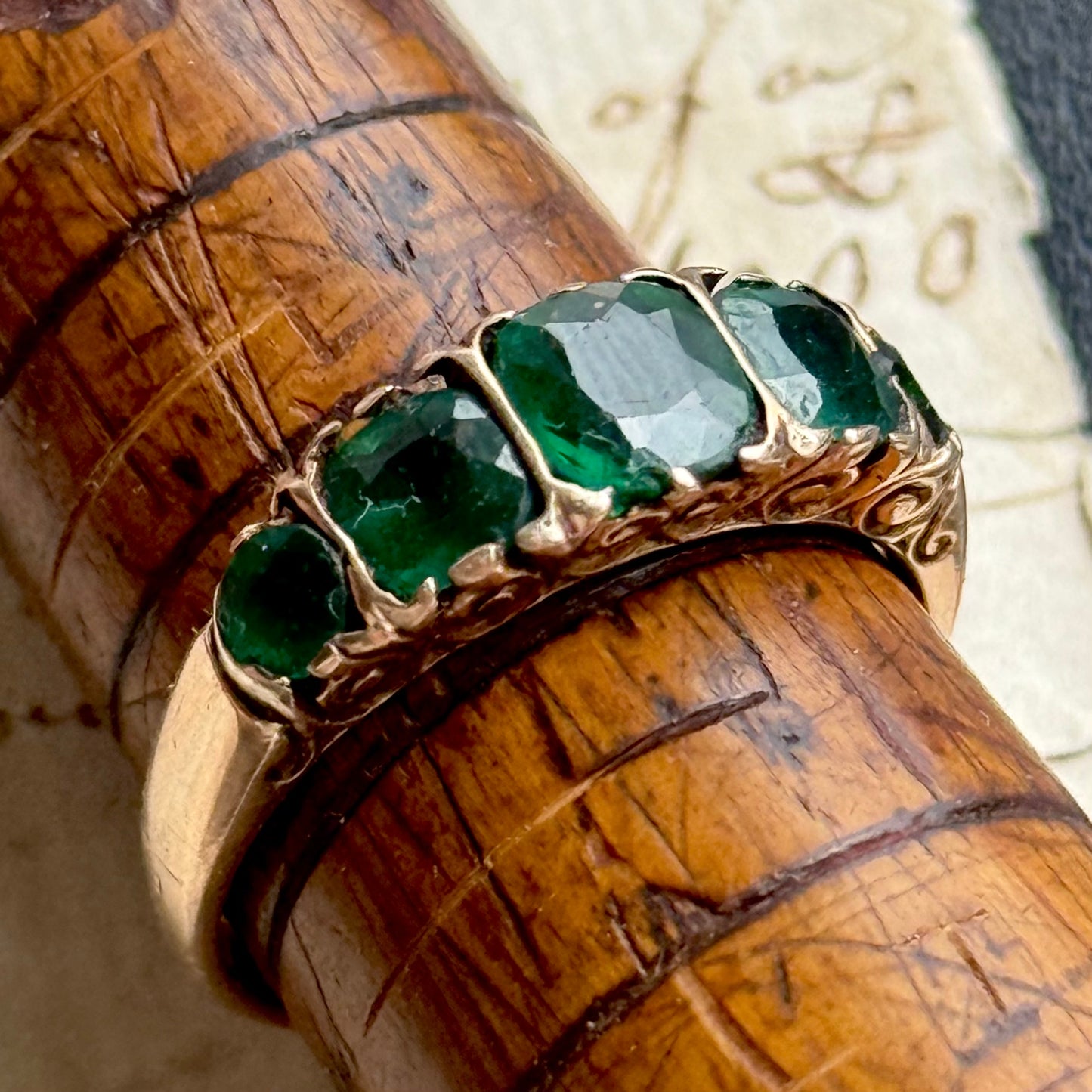 Antique Emerald & Paste Five Stone Ring
