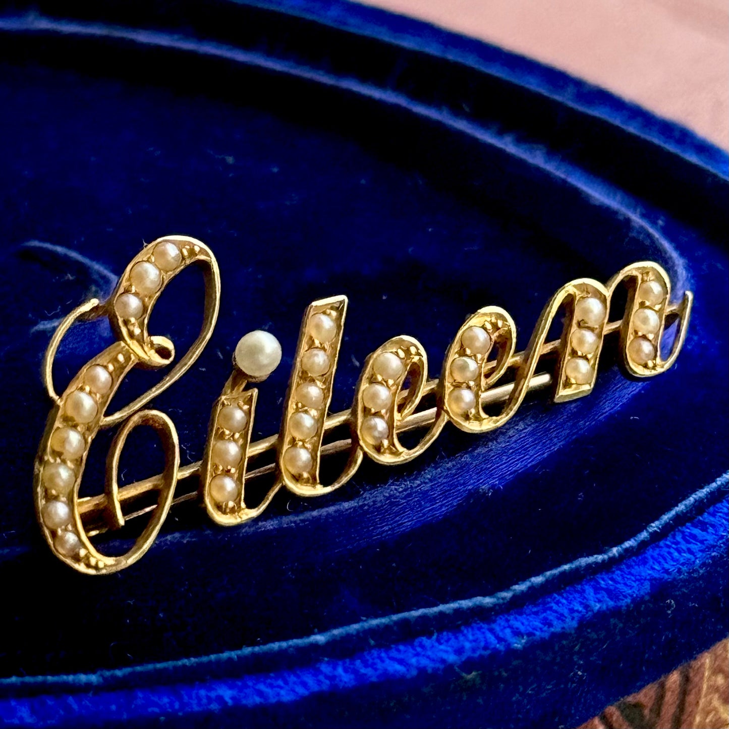 Victorian 'Eileen' Pearl Brooch in 15 Carat Gold; Circa 1899