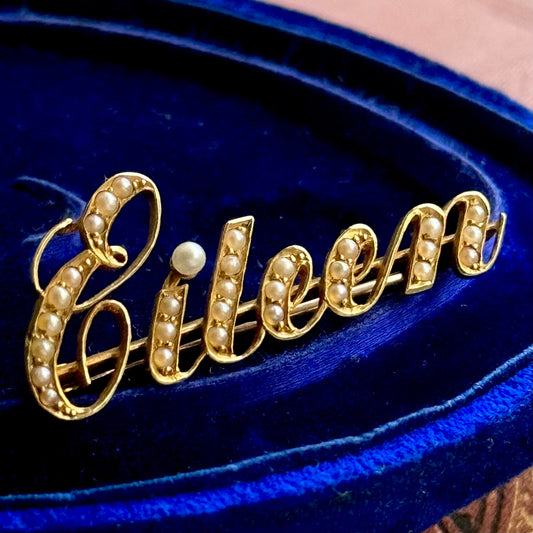 Victorian 'Eileen' Pearl Brooch in 15 Carat Gold; Circa 1899