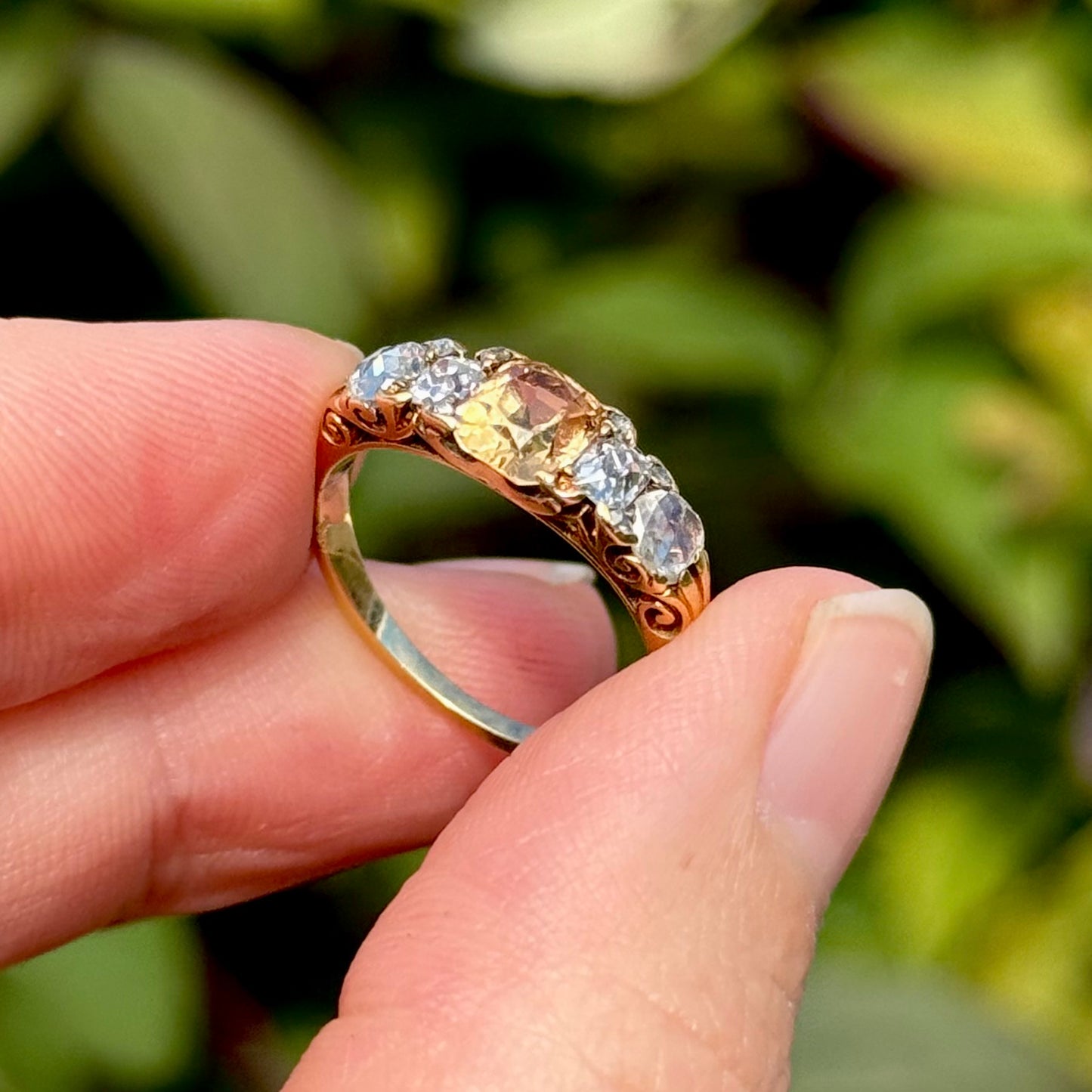 Late Victorian Imperial Topaz & Mixed Cut Diamond Ring; Circa 1890