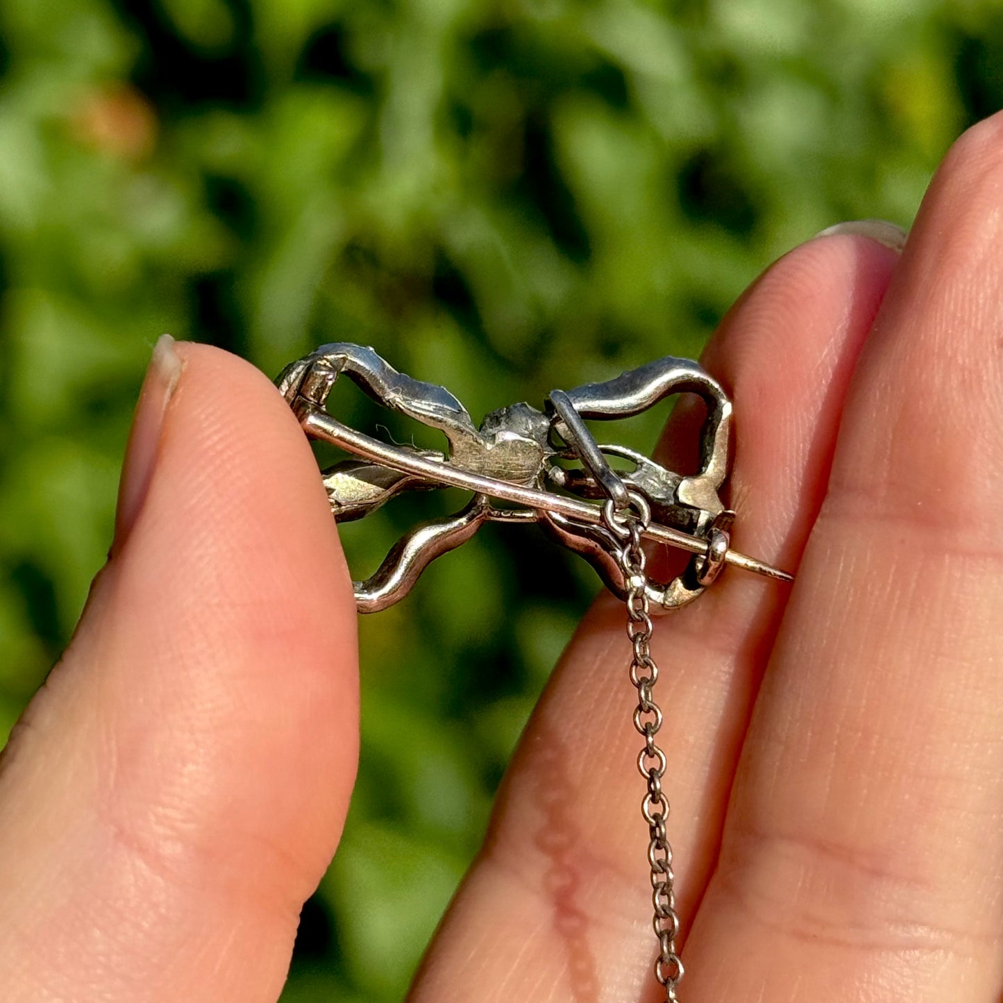 Mid Victorian Diamond Bow Brooch in Silver and Gold; Circa 1860