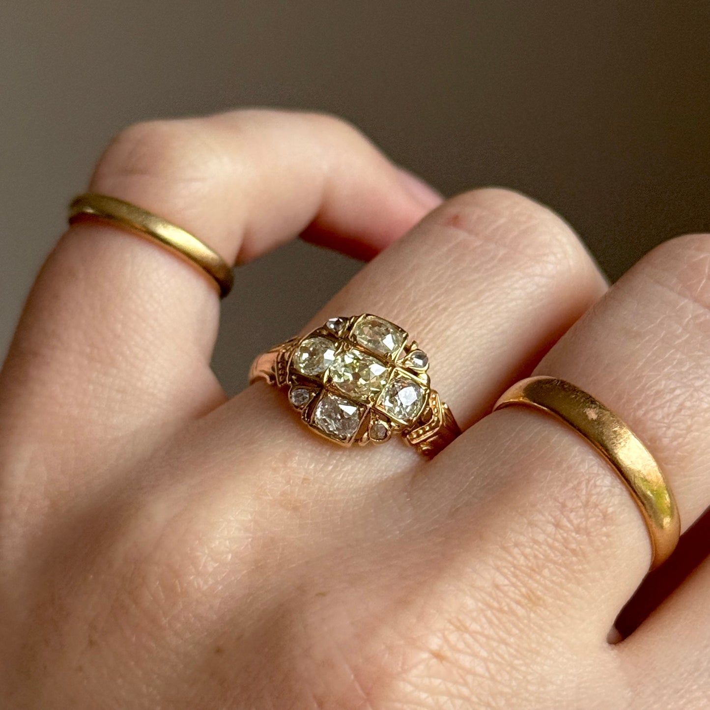 Victorian Old Cut Diamond Cluster Ring in 18 Carat Gold; Circa 1860
