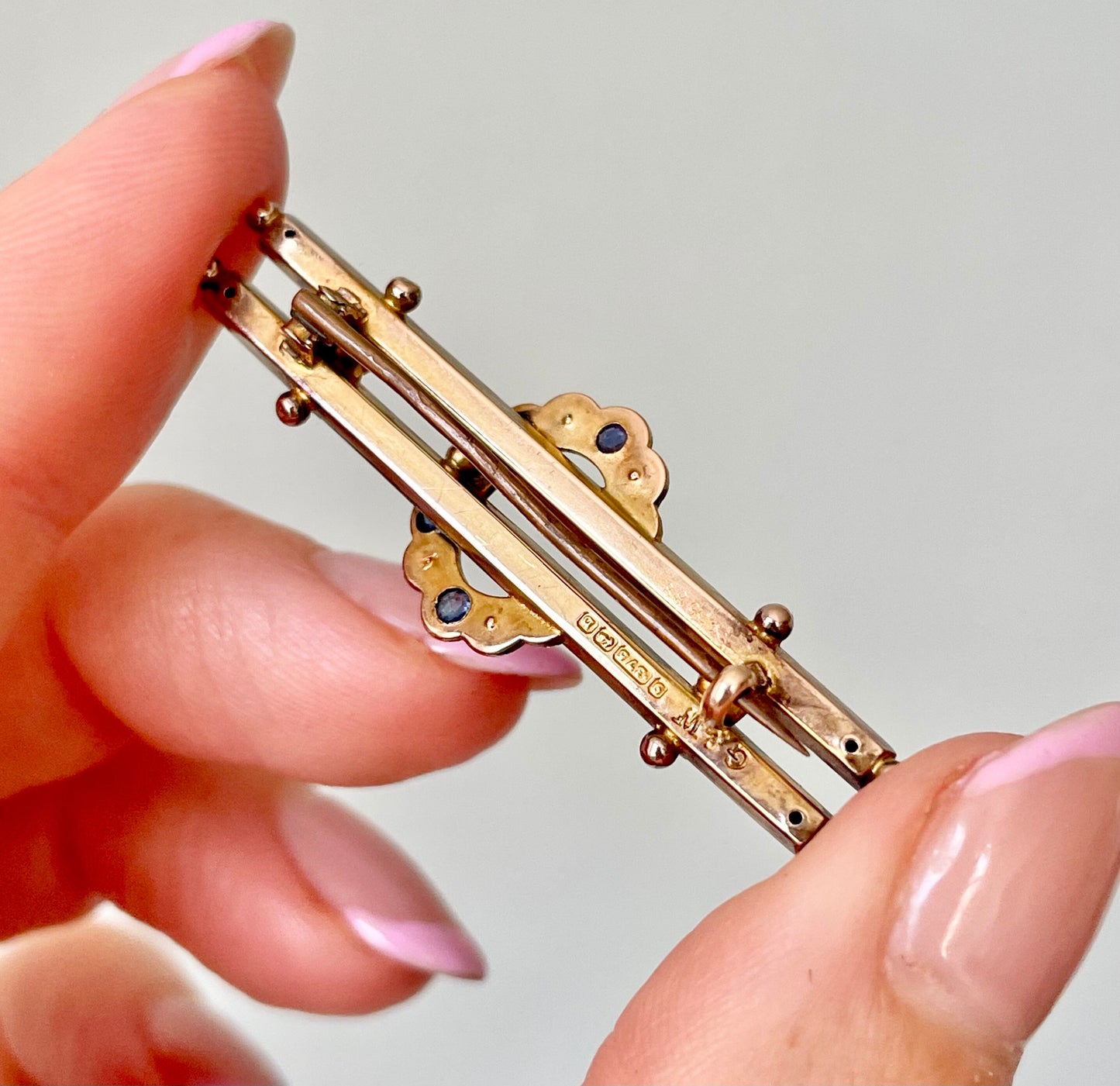 Antique Sapphire & Diamond Brooch in 9 Carat Gold; Circa 1901