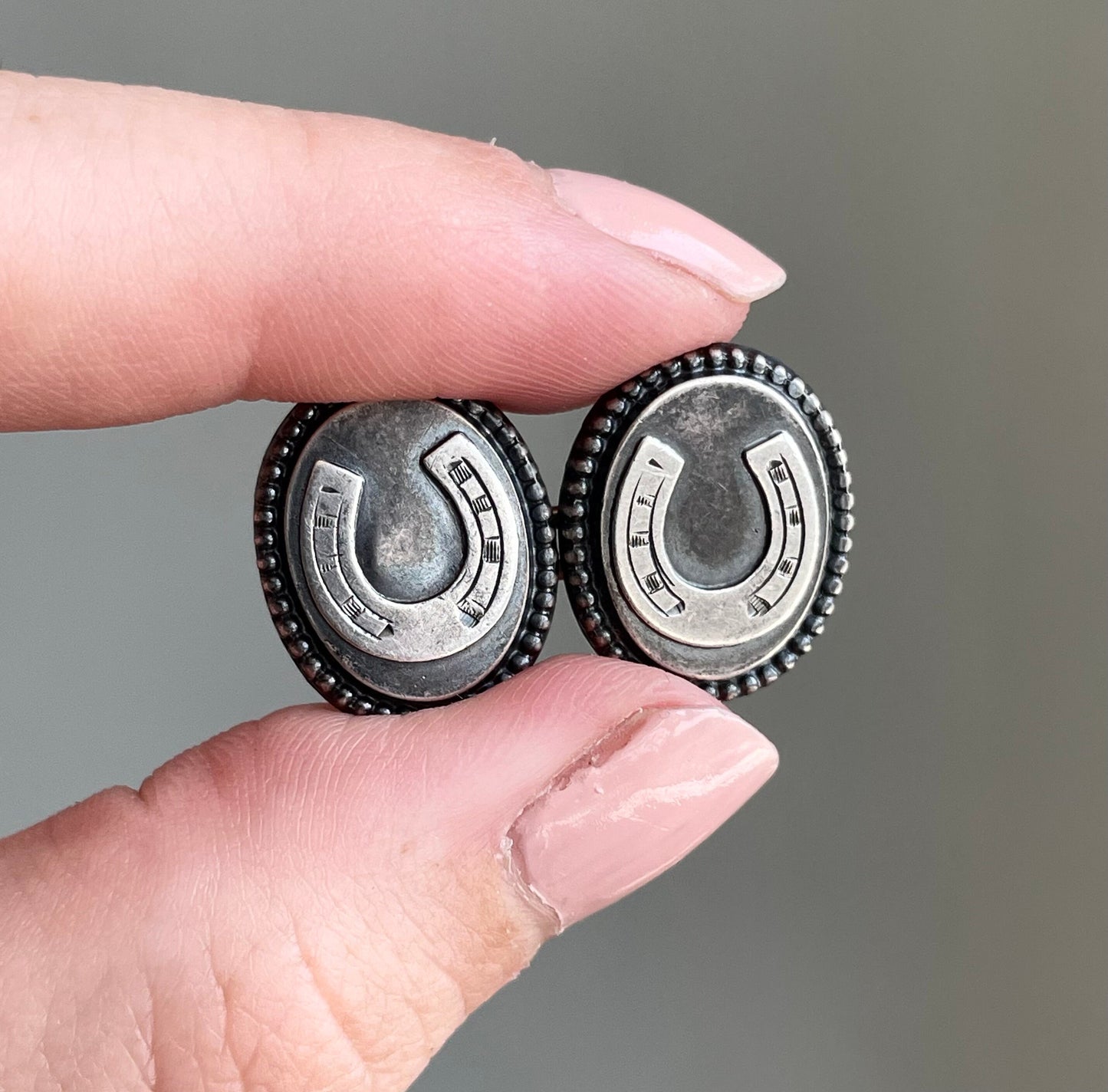 Antique Lucky Horseshoe Cufflinks in Sterling Silver; Circa 1890