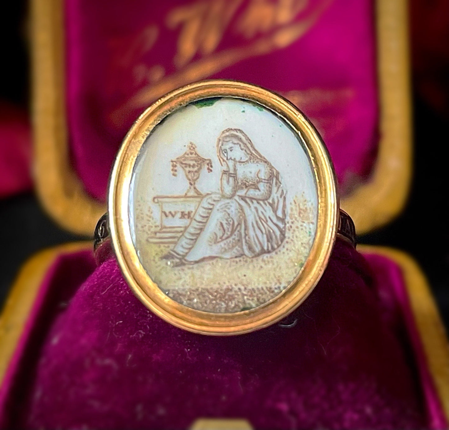 Georgian Sepia Mourning Ring in 18 Carat Gold; Circa 1778
