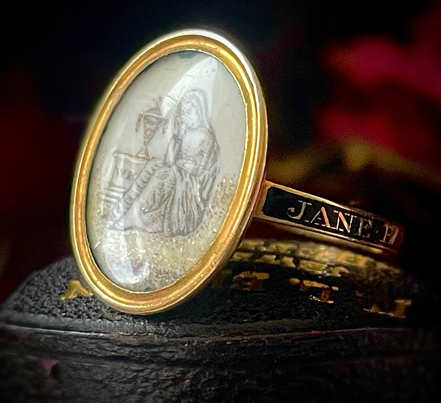 Georgian Sepia Mourning Ring in 18 Carat Gold; Circa 1778