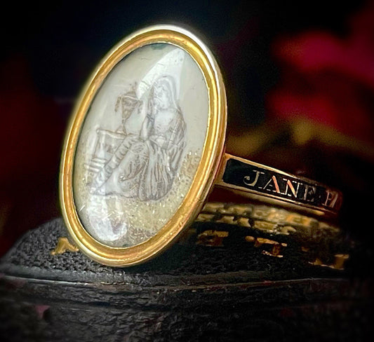 Georgian Sepia Mourning Ring in 18 Carat Gold; Circa 1778