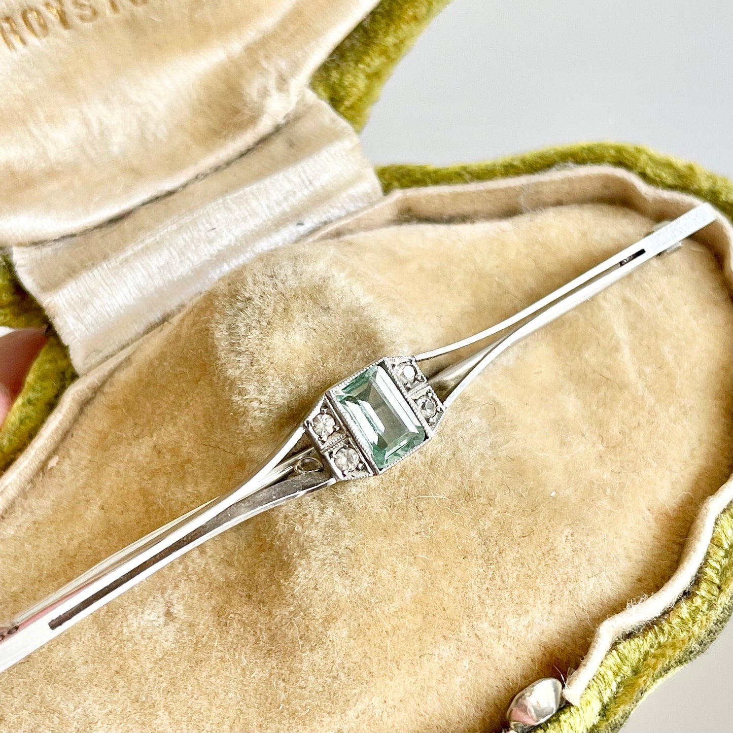 Art Deco Aquamarine & Diamond Brooch in 9 Carat Gold; Circa 1920