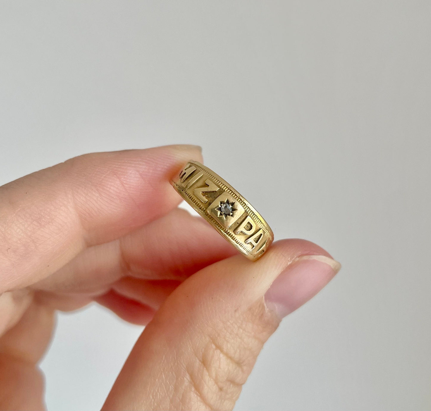 Edwardian Diamond Set Mizpah Ring Created In 18 Carat Gold; Circa 1901