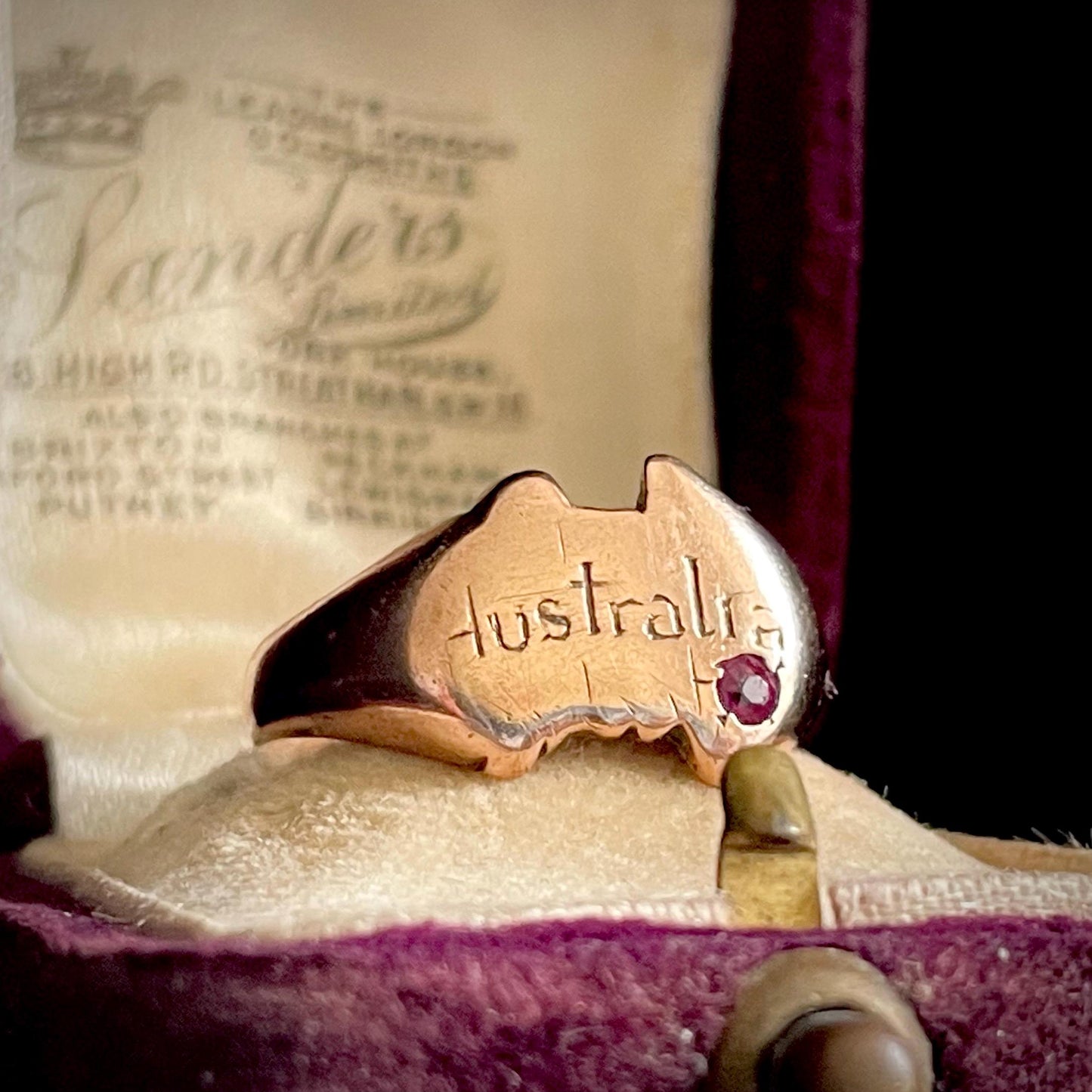 Antique Ruby Australian Signet Ring in 9 Carat Rose Gold; Circa 1900
