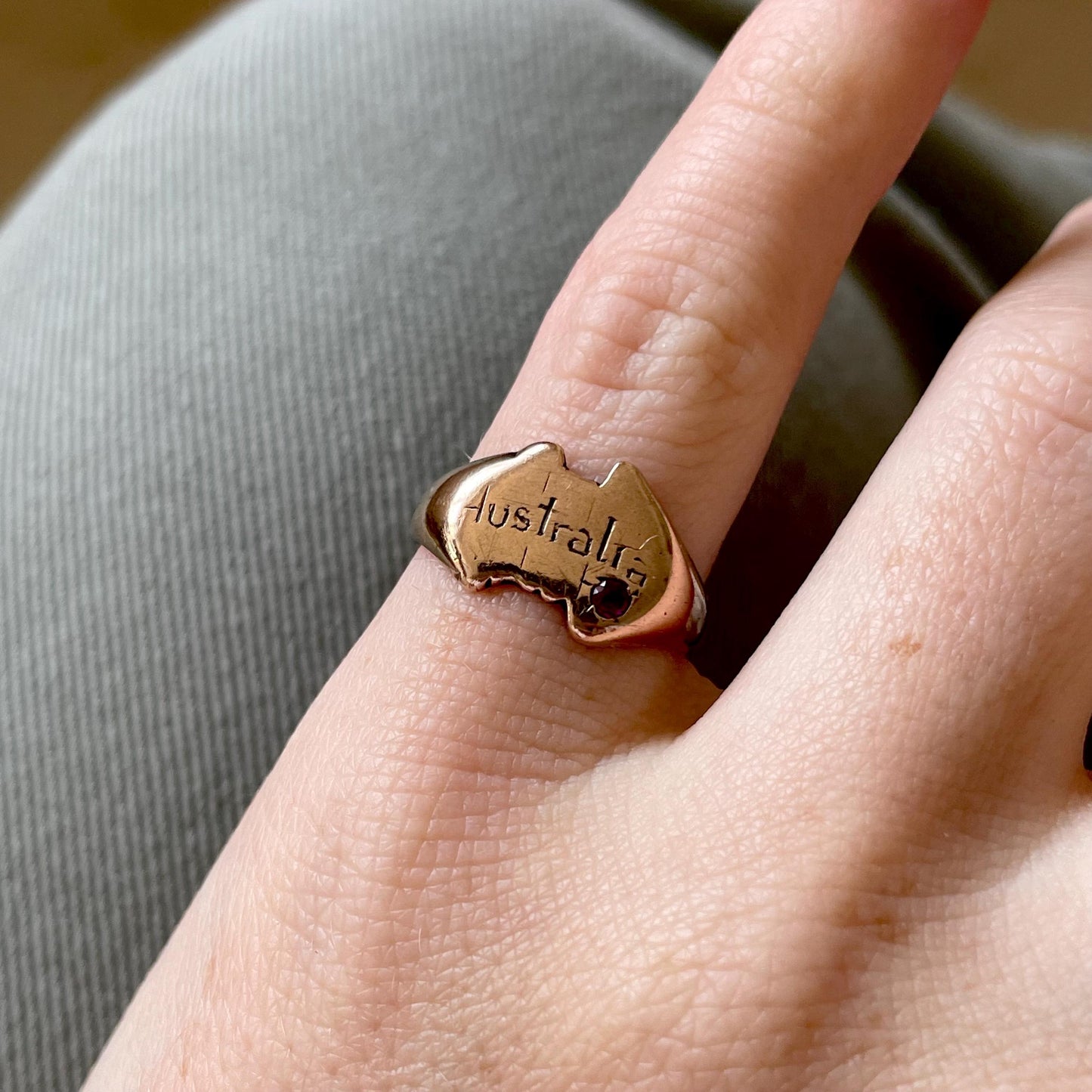 Antique Ruby Australian Signet Ring in 9 Carat Rose Gold; Circa 1900