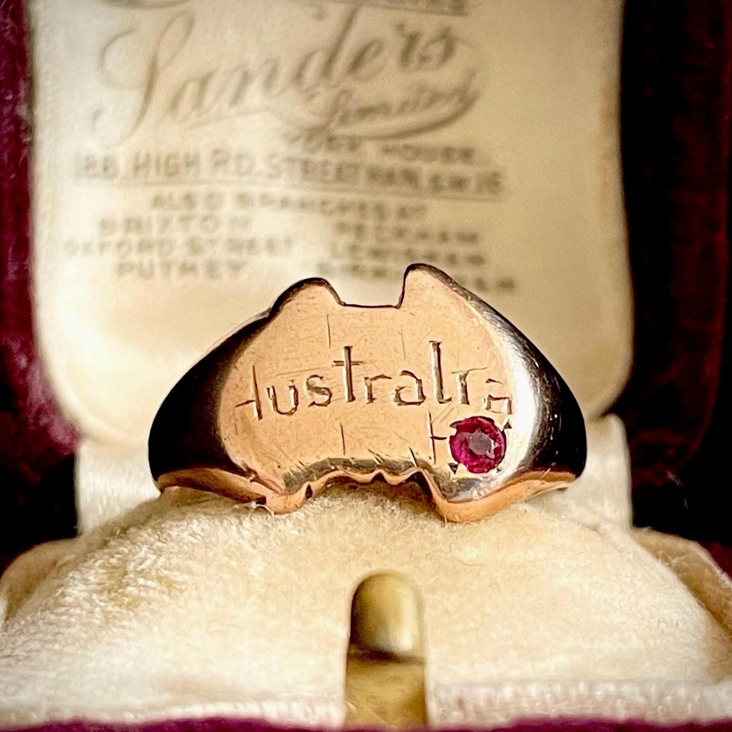 Antique Ruby Australian Signet Ring in 9 Carat Rose Gold; Circa 1900