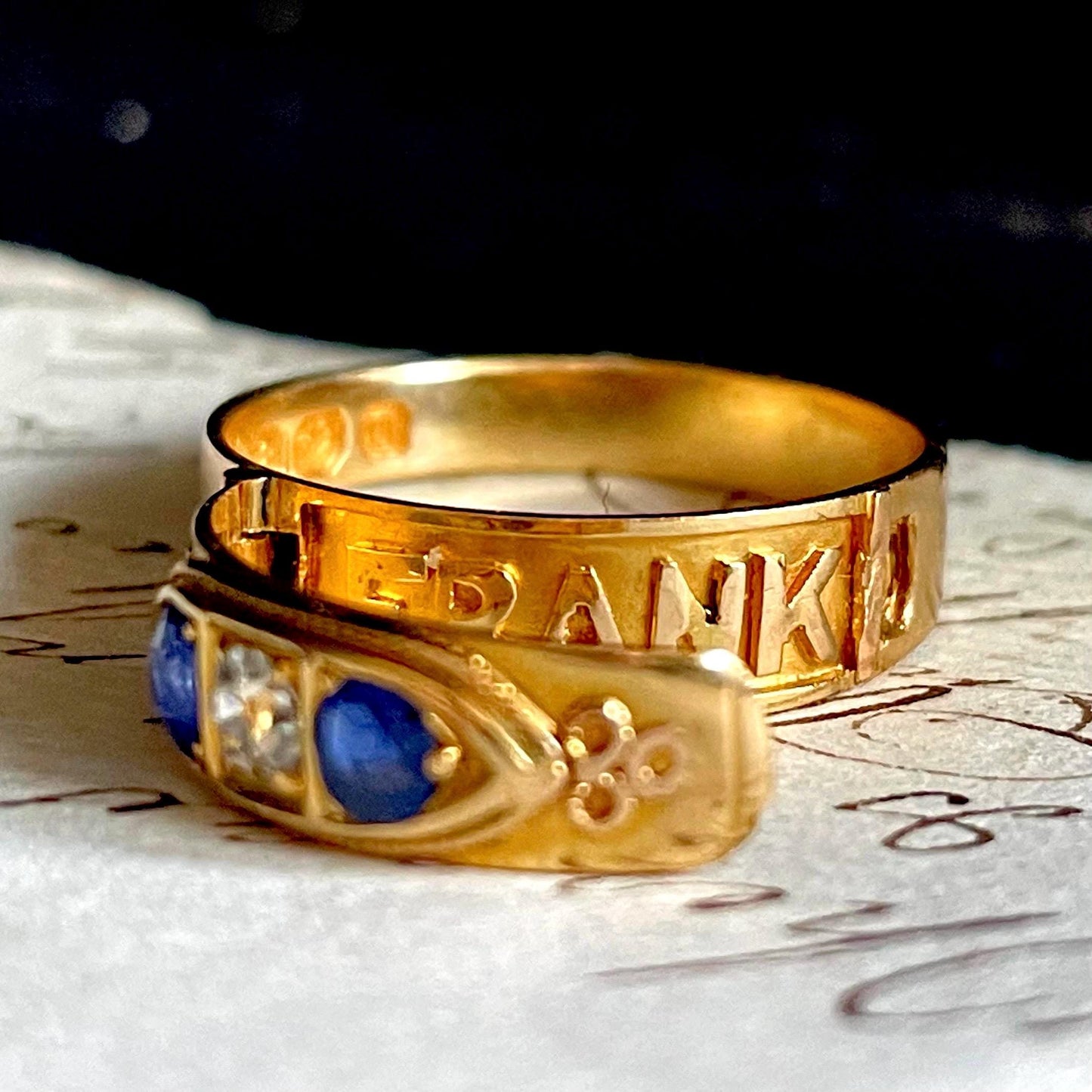 Antique Diamond & Sapphire Secret Locket 'FRANK' Ring Created In 18 Carat Gold; Circa 1888