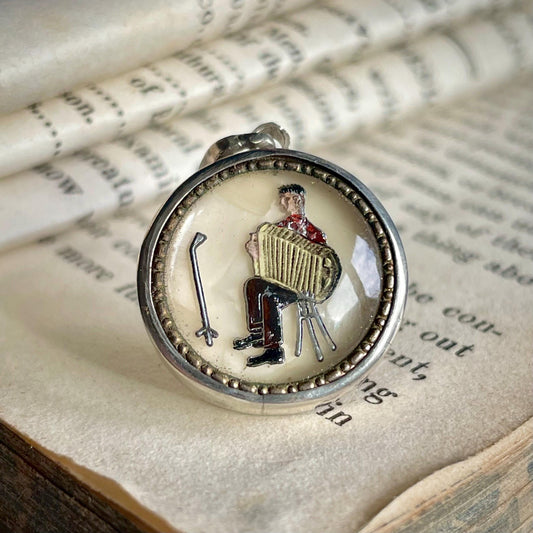 Vintage Trompe loeil Accordion Player Handmade Pendant in Sterling Silver