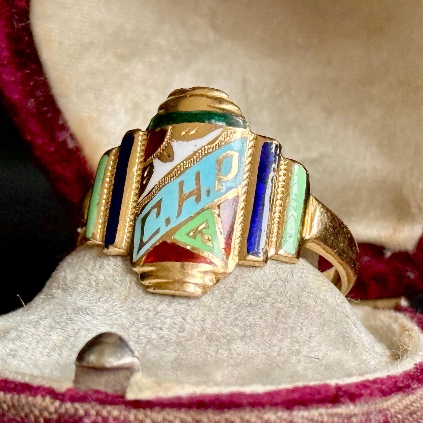 Antique Enamel Signet Ring in 18 Carat Gold; Circa 1920