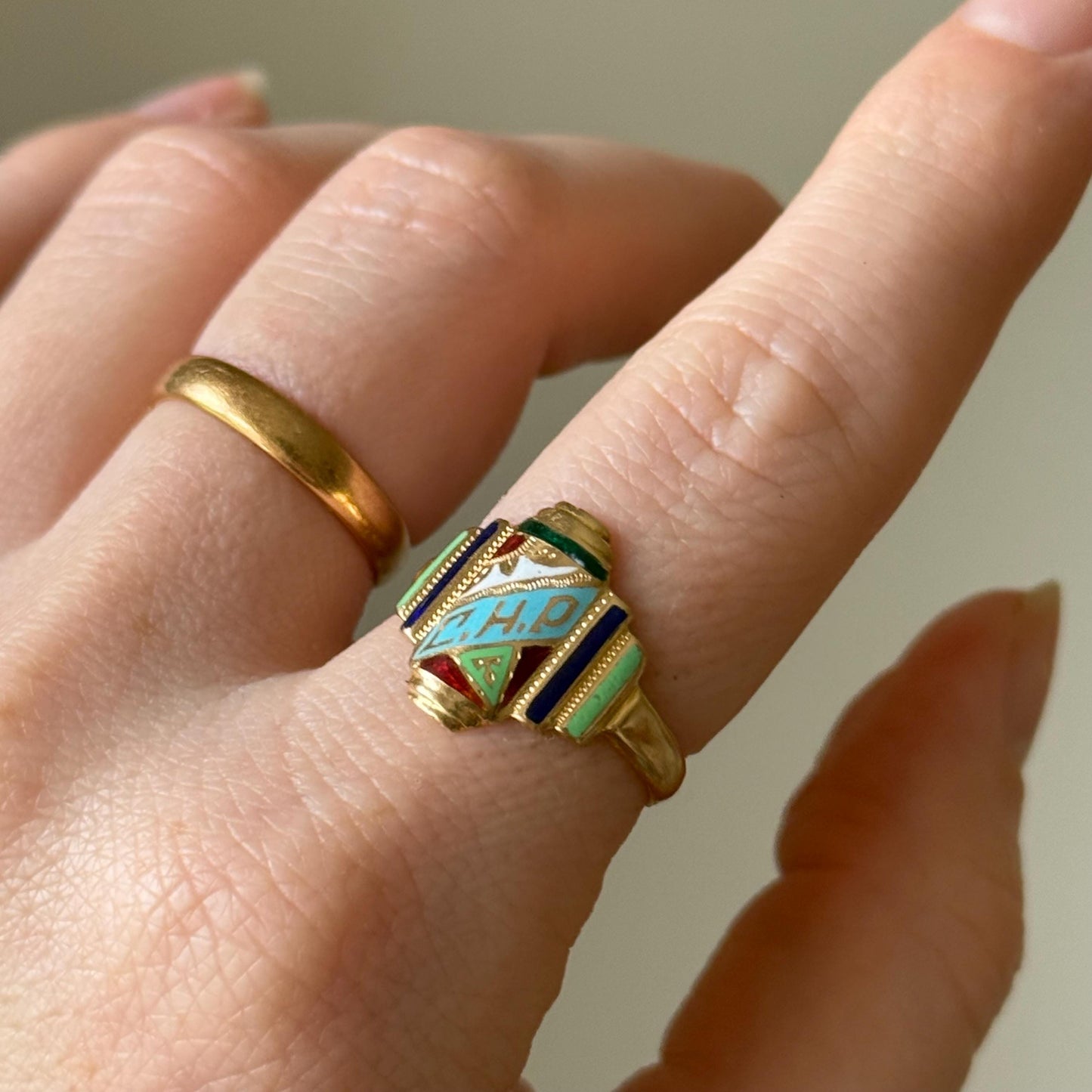 Antique Enamel Signet Ring in 18 Carat Gold; Circa 1920