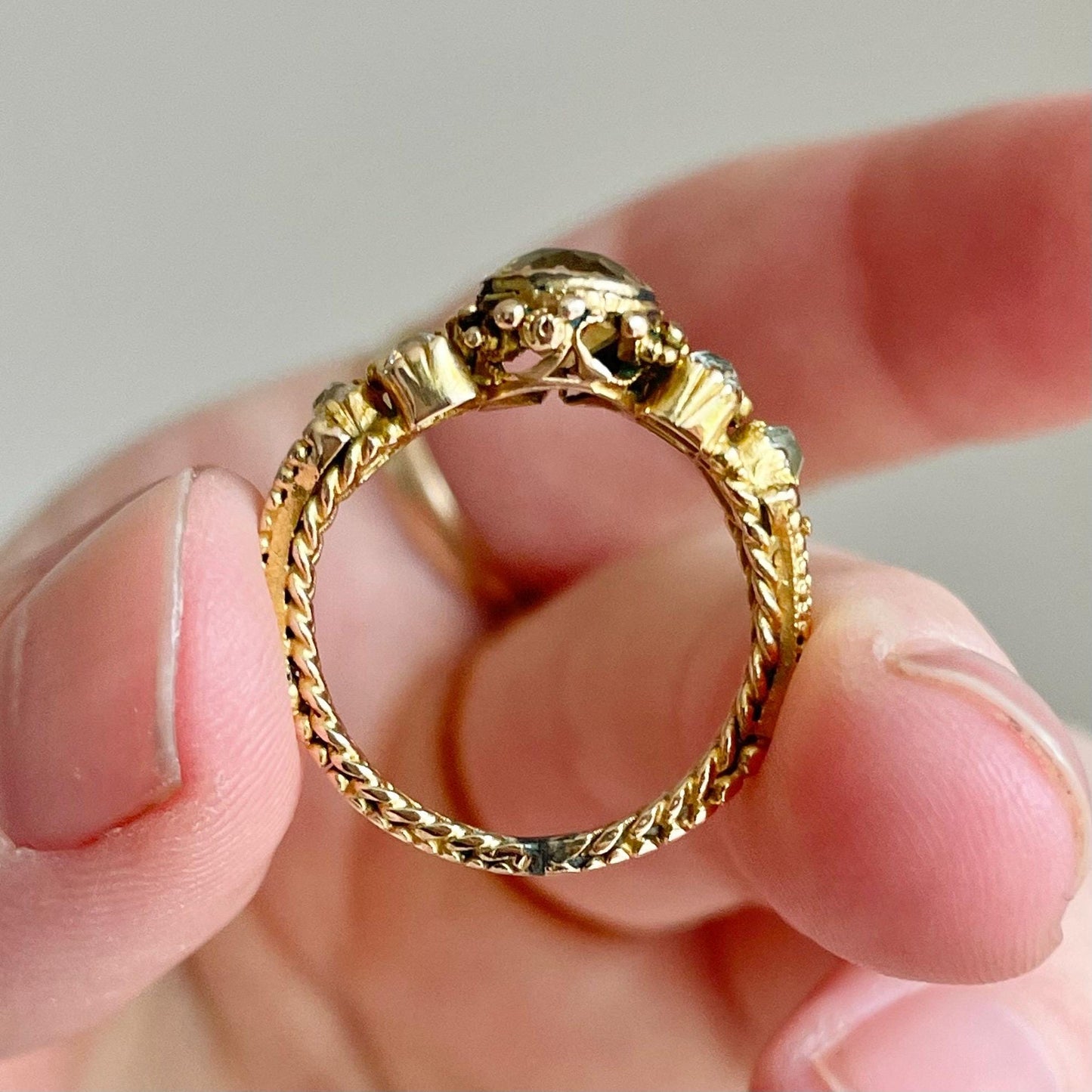 Victorian Diamond & Citrine Ring Created In 9 Carat Gold; circa 1890
