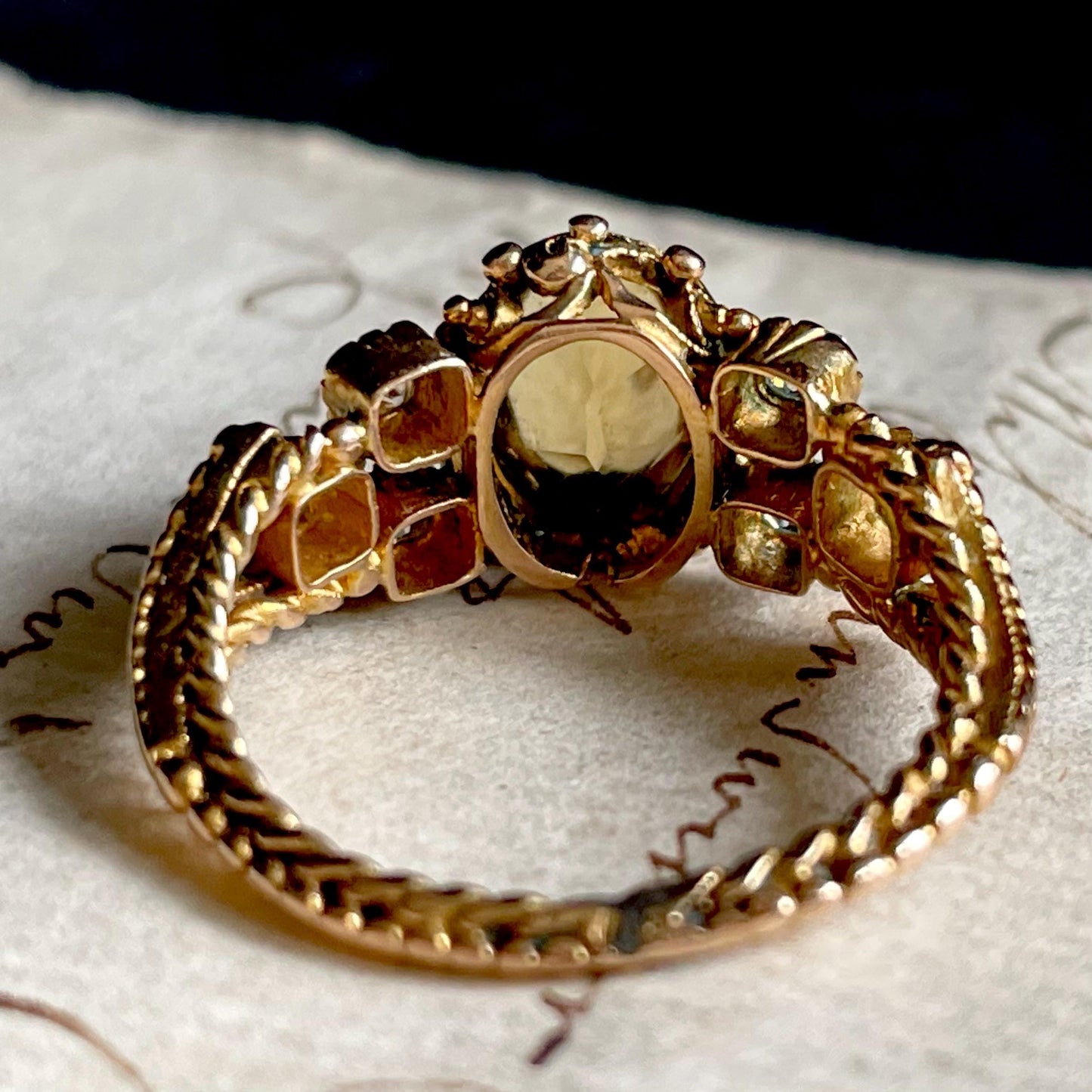 Victorian Diamond & Citrine Ring Created In 9 Carat Gold; circa 1890