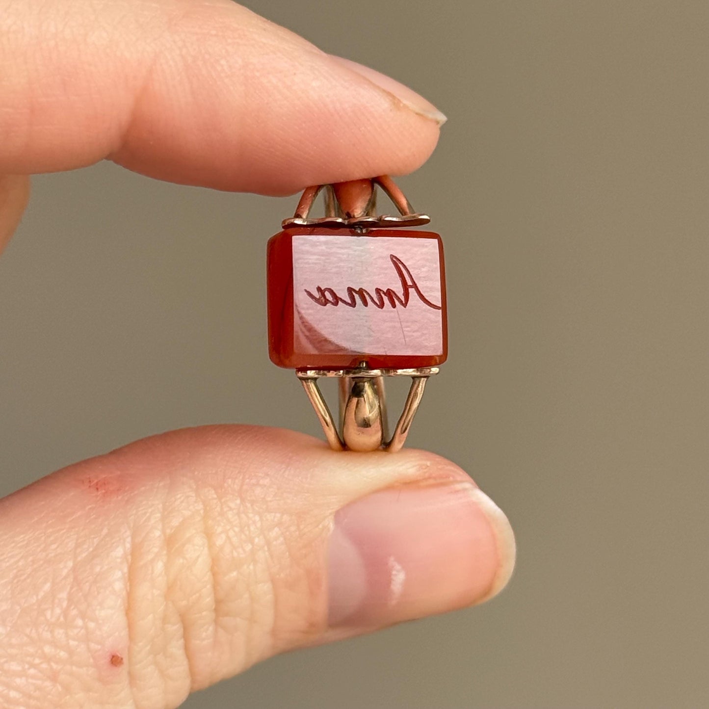 Georgian 'Anna' Spinning Intaglio Ring in 9 Carat Gold; Circa 1830