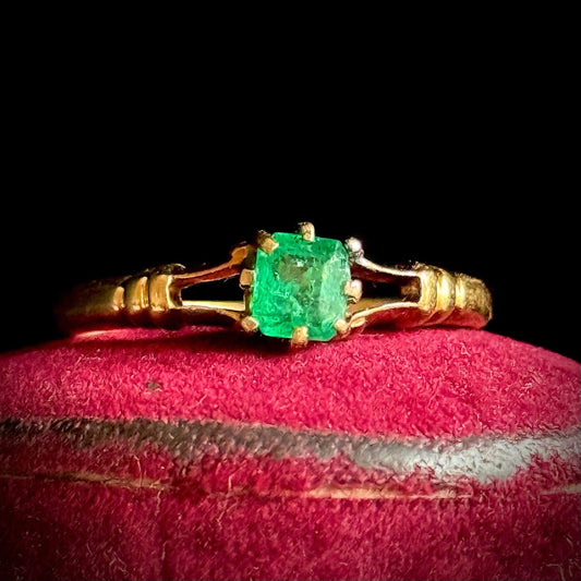RESERVED Antique Emerald Ring in 18 Carat Gold; Circa 1890
