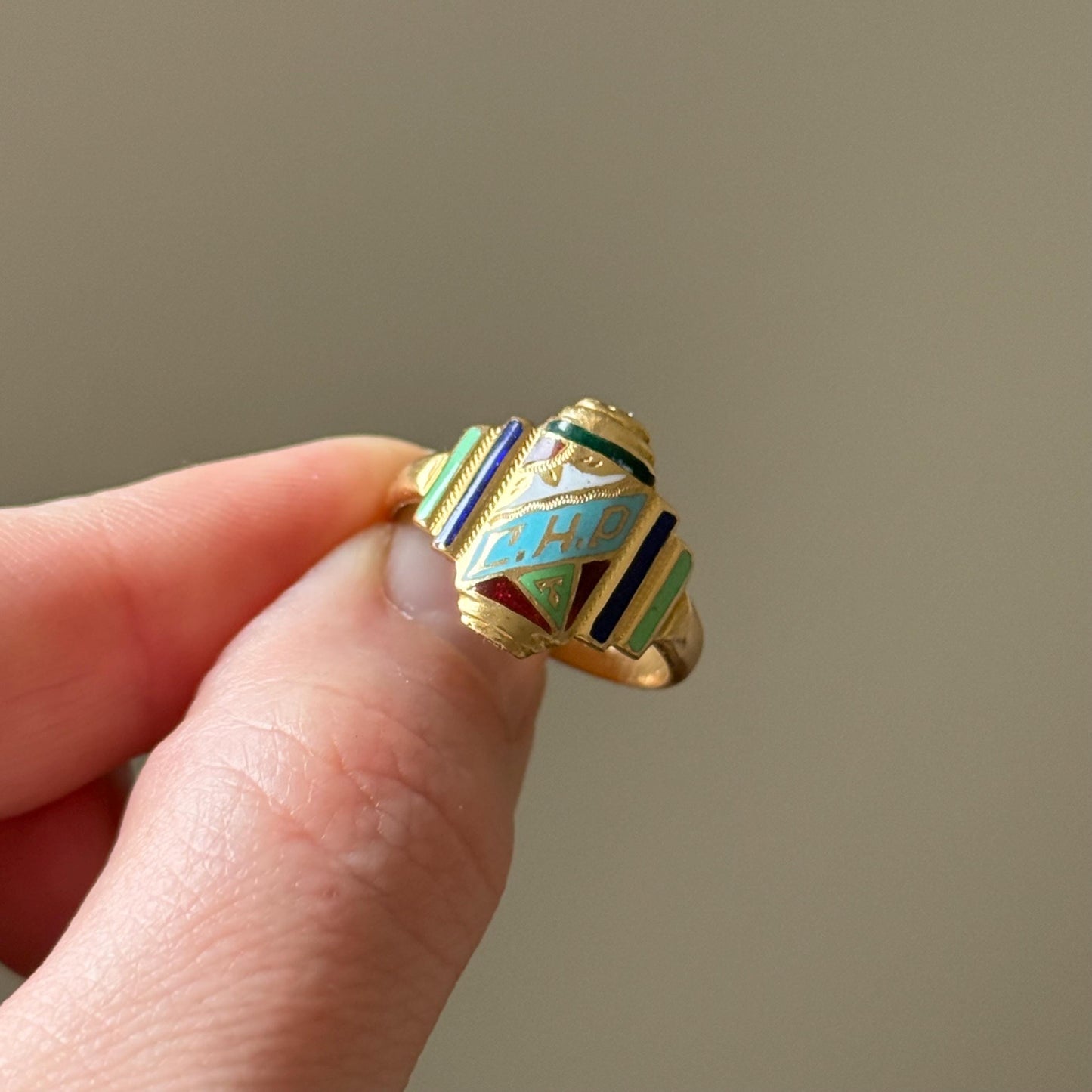 Antique Enamel Signet Ring in 18 Carat Gold; Circa 1920