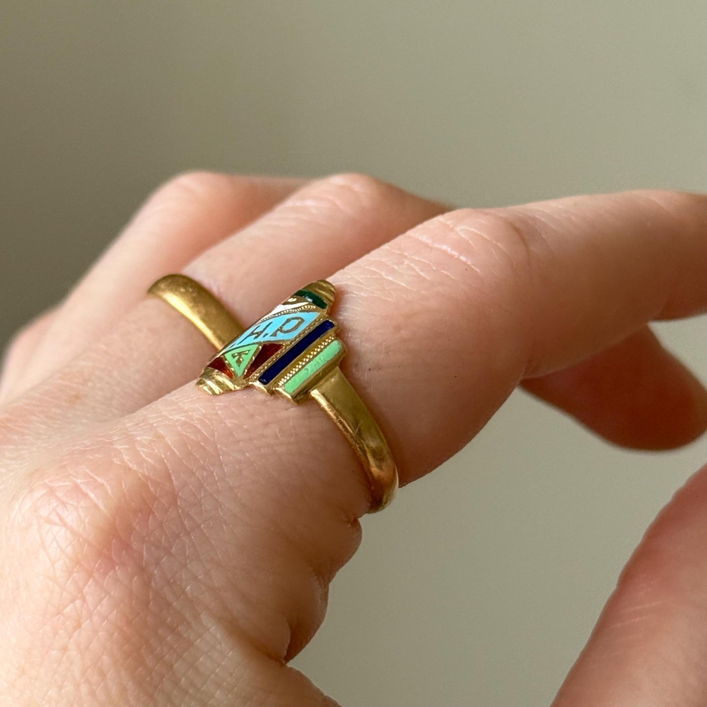 Antique Enamel Signet Ring in 18 Carat Gold; Circa 1920