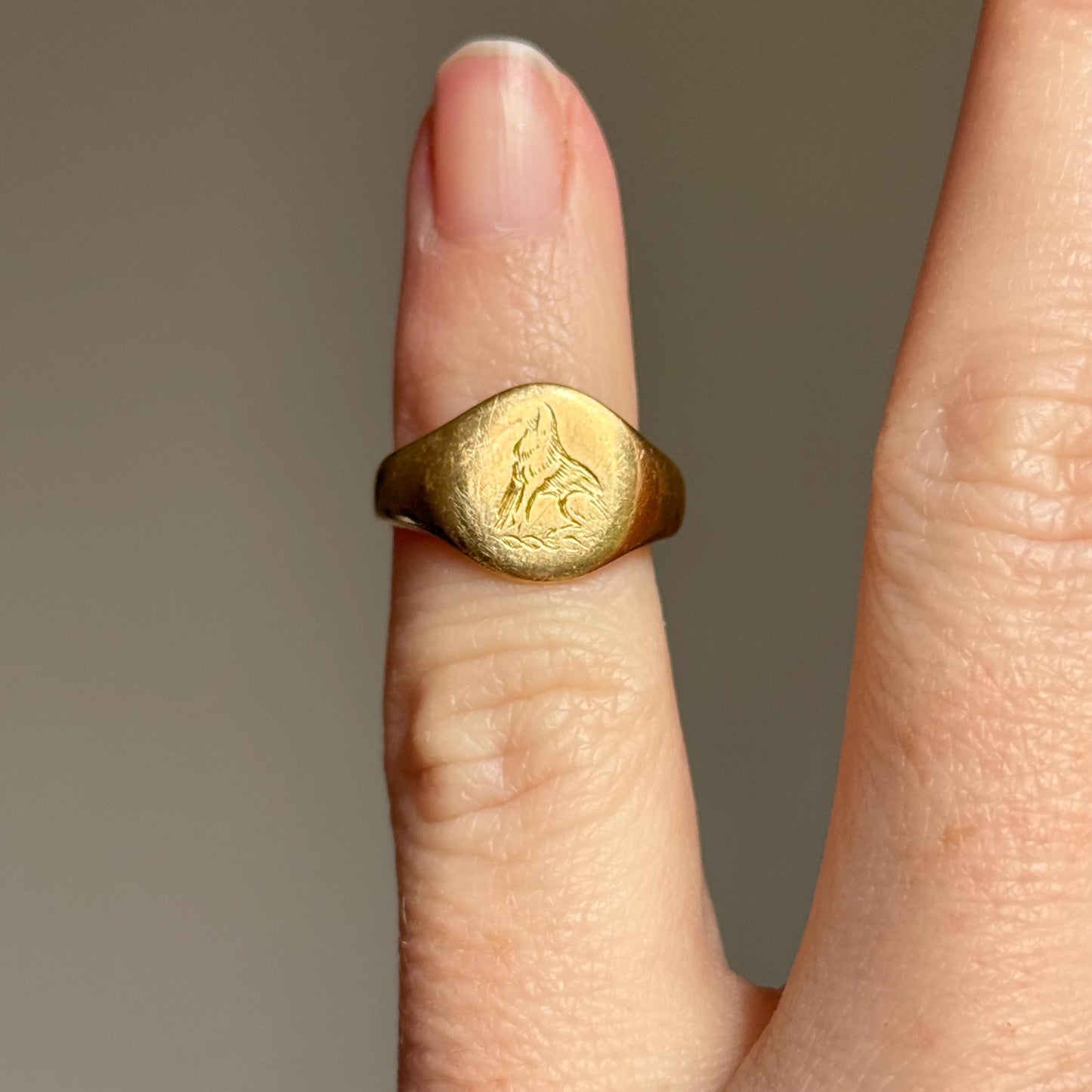Ornate Dog Signet Ring in 18 Carat Gold; Circa 1950