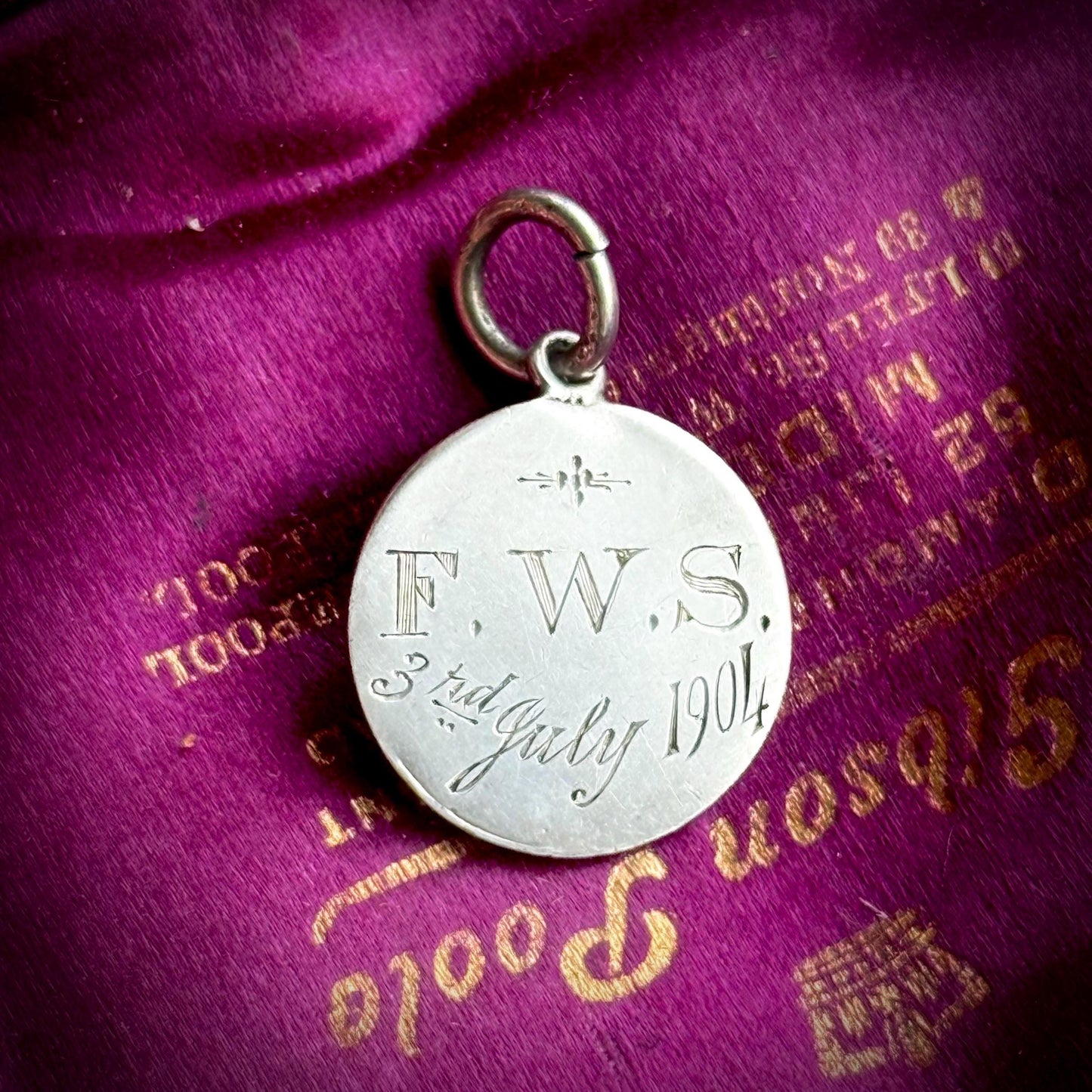 Antique Love Token ‘FWS' Coin Pendant; Circa 1904