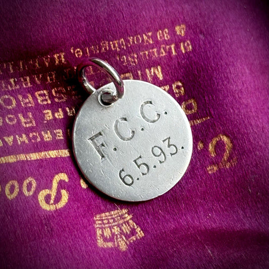 Victorian Love Token ‘FCC' Coin Pendant; Circa 1893