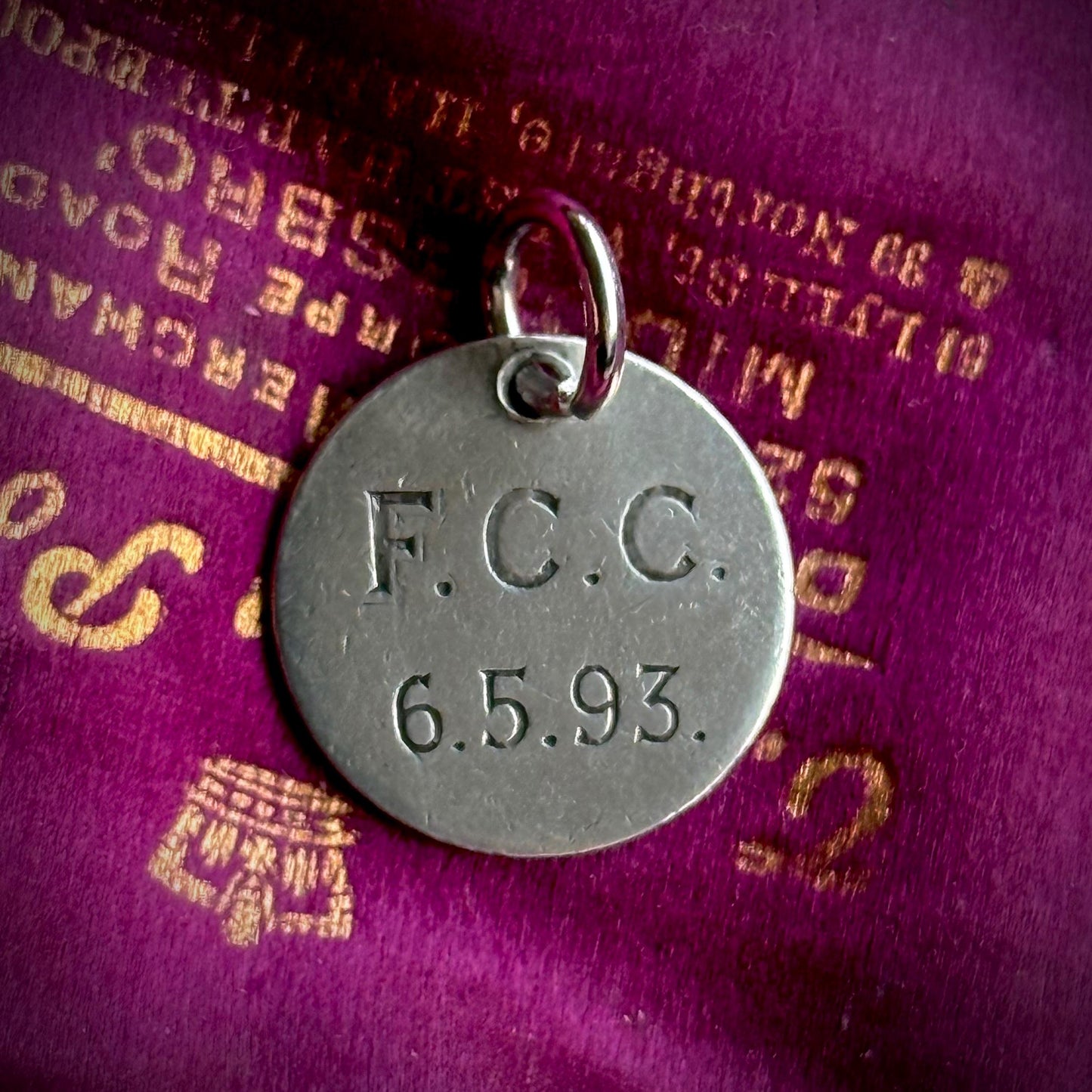 Victorian Love Token ‘FCC' Coin Pendant; Circa 1893