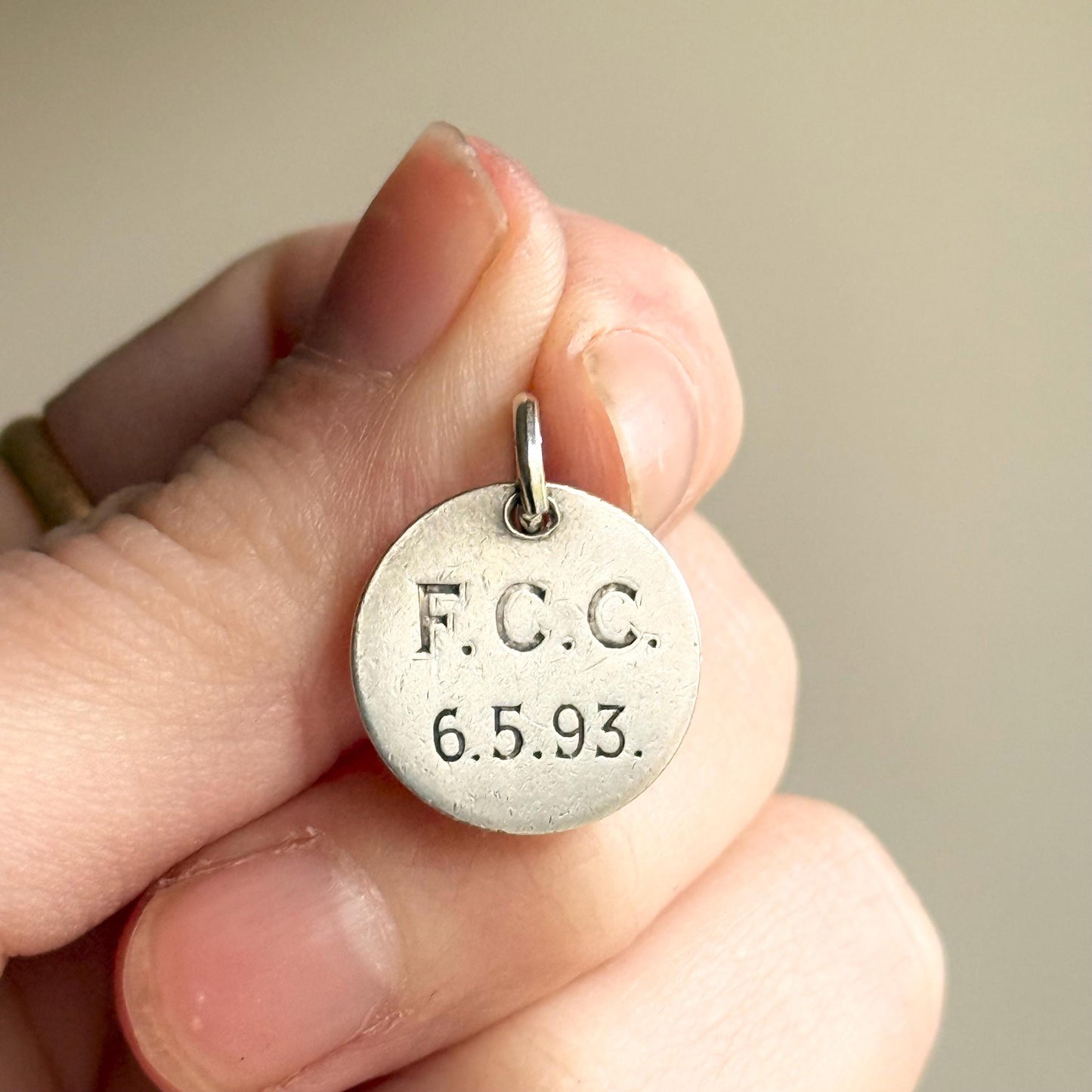 Victorian Love Token ‘FCC' Coin Pendant; Circa 1893