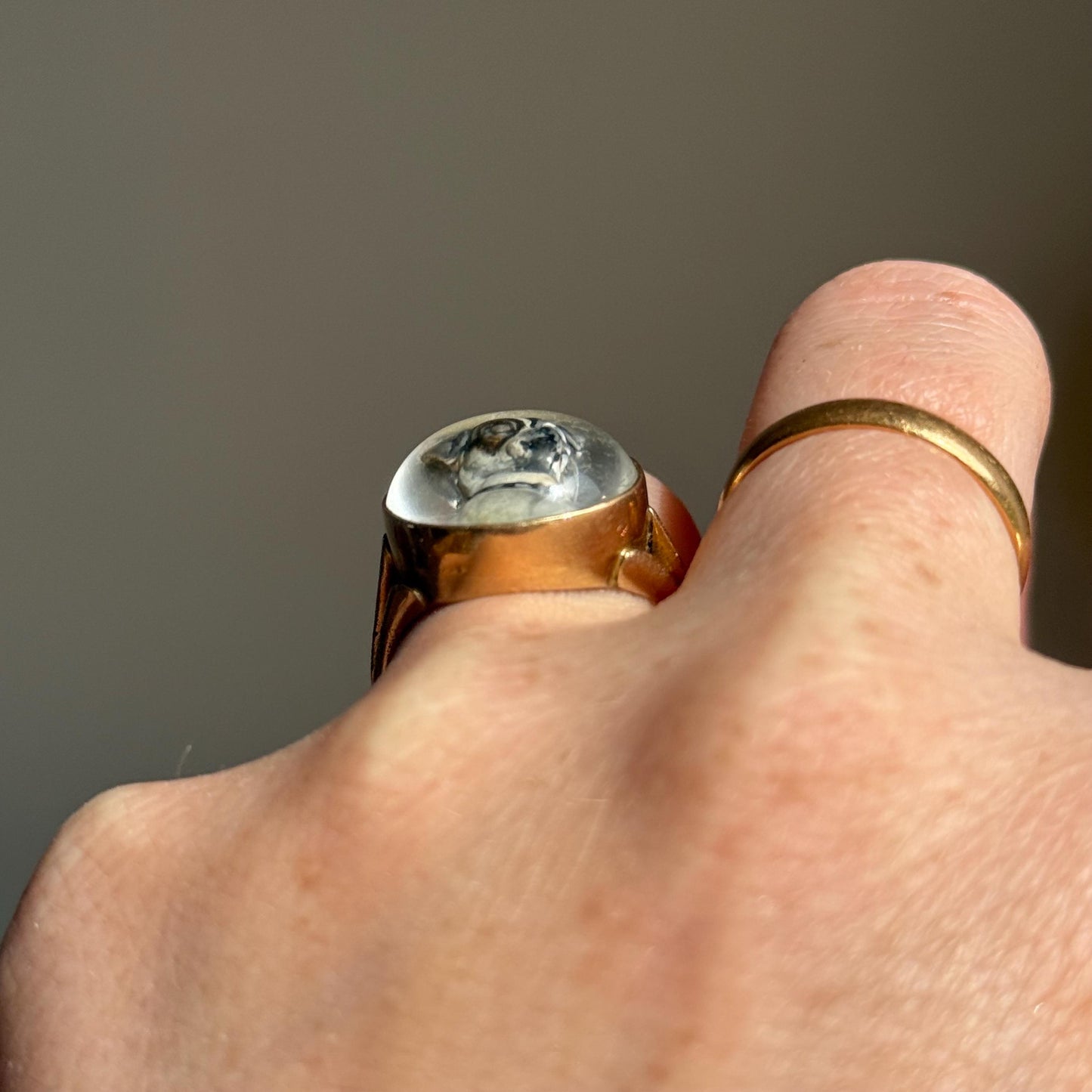 Rare Victorian Essex Crystal Reverse Painted Dog Ring, circa 1880