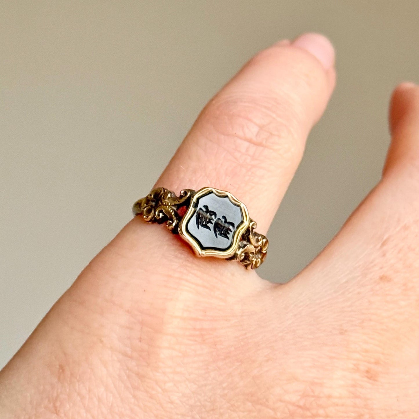 Antique ' H H' Intaglio Ring in 9 Carat Gold, Circa 1870