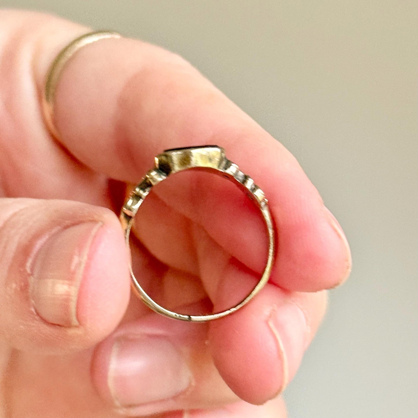 Antique ' H H' Intaglio Ring in 9 Carat Gold, Circa 1870