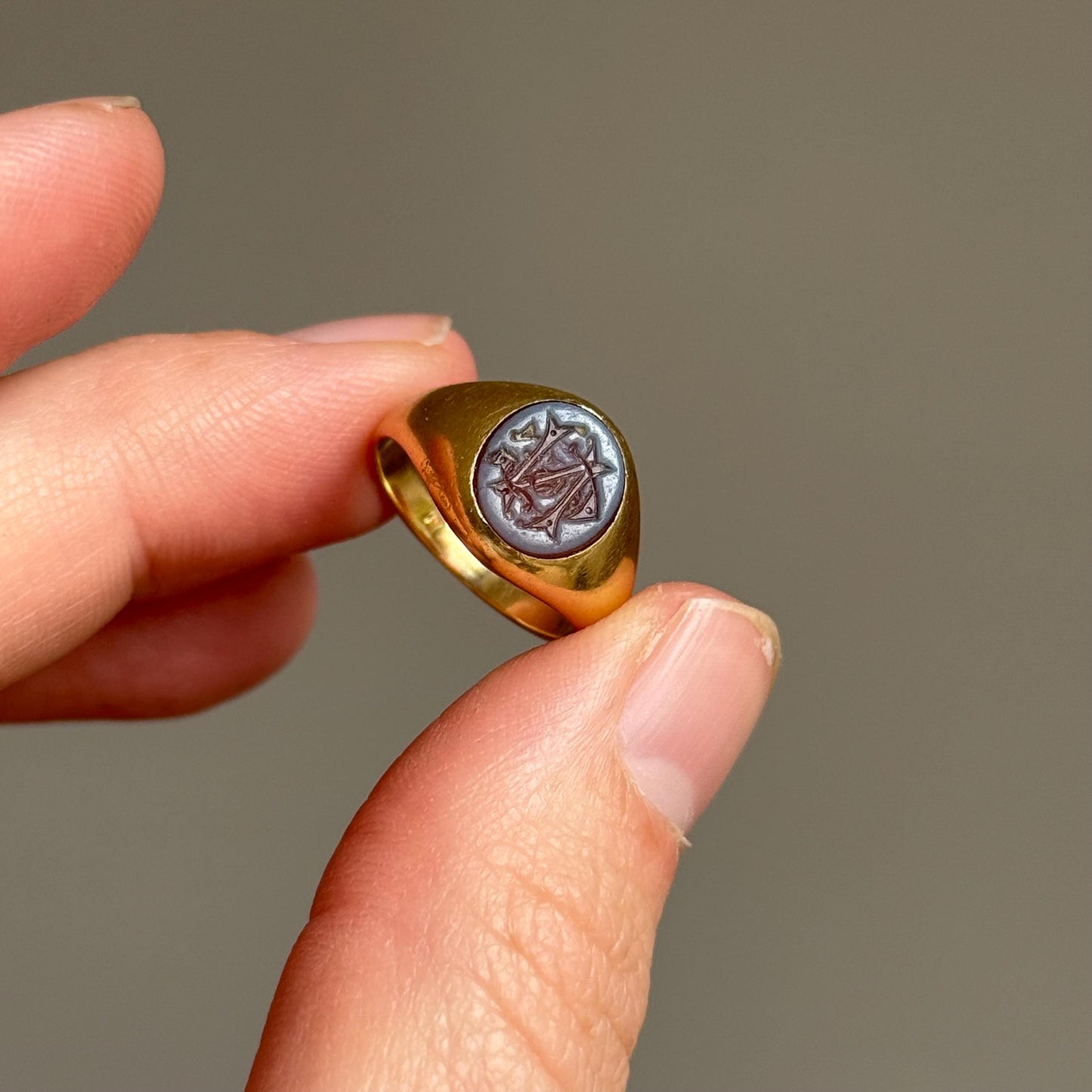 Antique Carnelian Intaglio Signet Ring in 18 Carat Ring; Circa 1880
