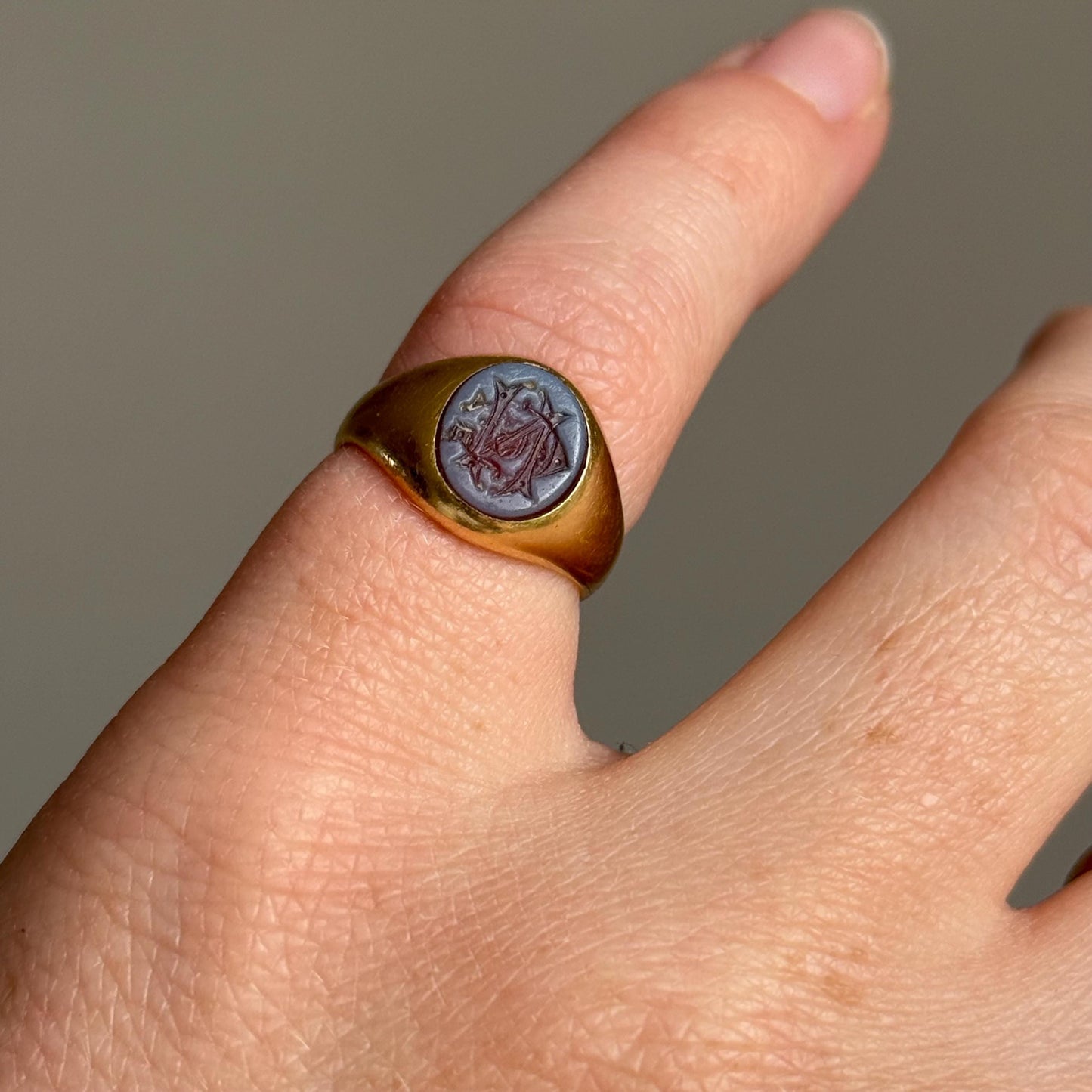 Antique Carnelian Intaglio Signet Ring in 18 Carat Ring; Circa 1880